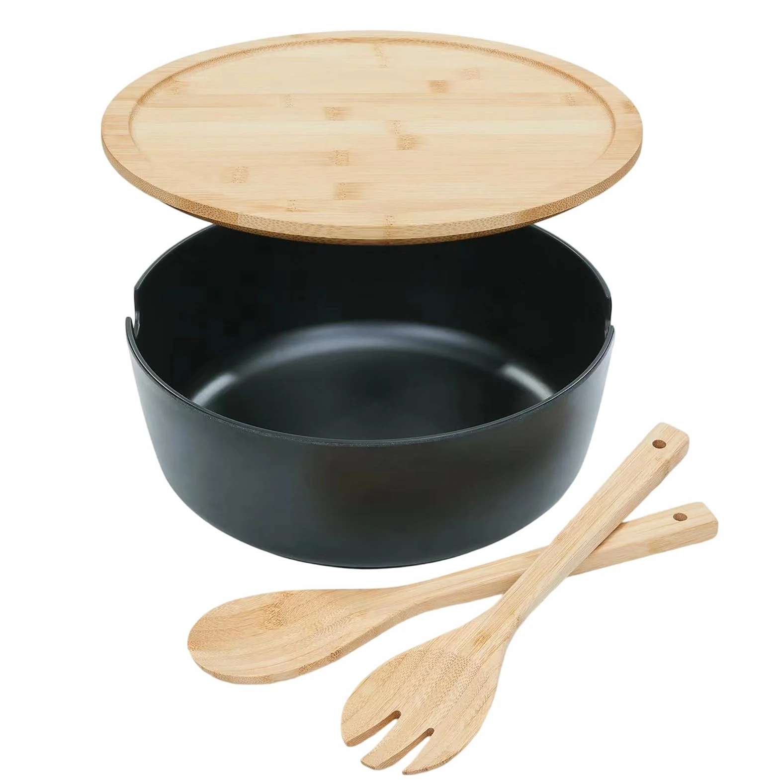 Ensaladeras Grandes Cuchara y Tenedor para Mezclar de Madera, Utensilios | Boles Grandes para Servir con Contenedores Alimentos Snacks Pasta Cereales Fideos Preparación Comidas Almuerzo