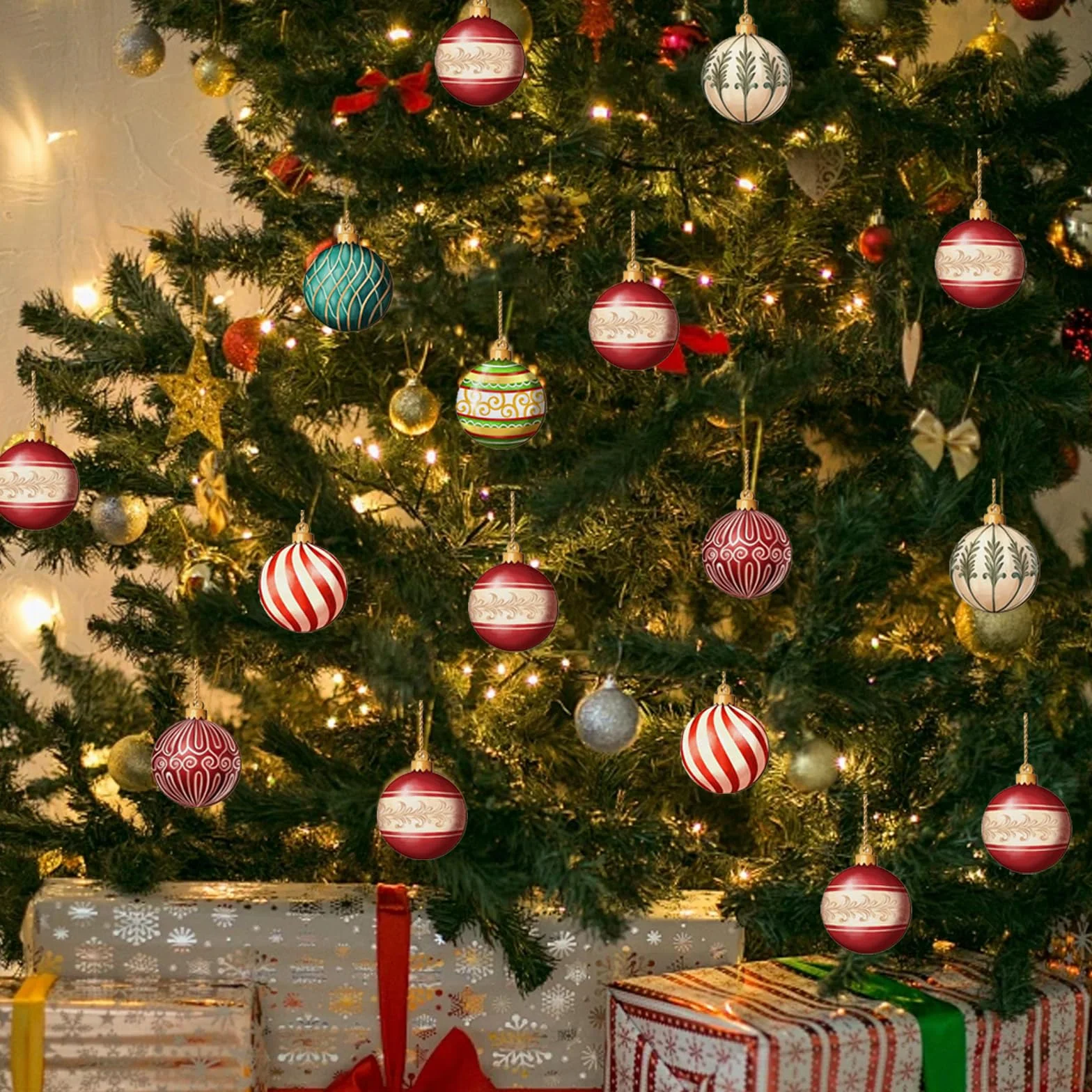 Adornos Arbol Navidad Bola de Madera Set Decoracion Navidad con Soga