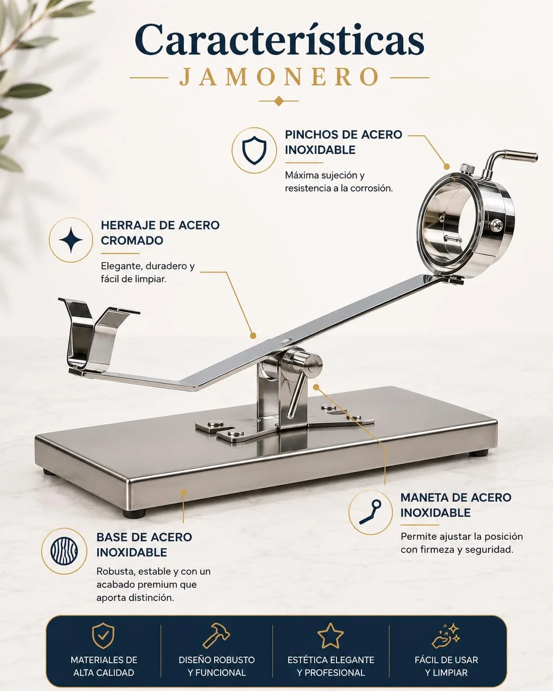 FERRETERIA LEPANTO Jamonero Inoxidable Basculante Giratorio, Jamonero con Base INOX, Soporte jamonero con Base Inoxidable para Jamones y Paletillas.