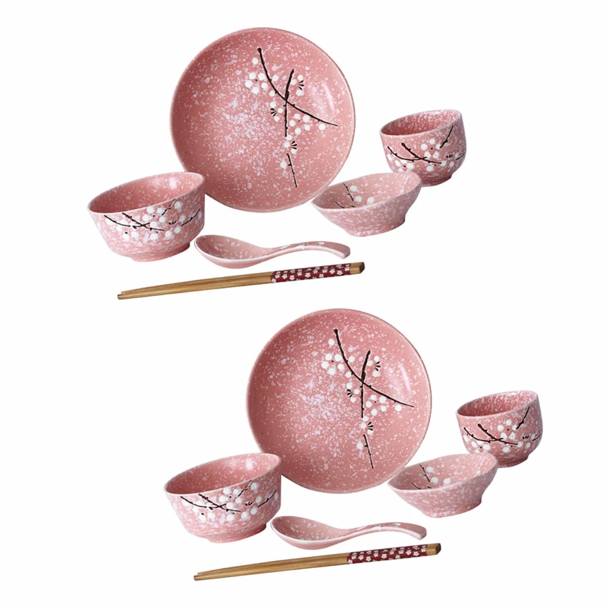 Vajilla Japonesa Rosa Elegante y Práctico para Servir Arroz Postres y Ensaladas Incluye Cuencos Platos Cucharas Palillos y Tazas para Uso Diario y Regalo de Inauguración de Casa