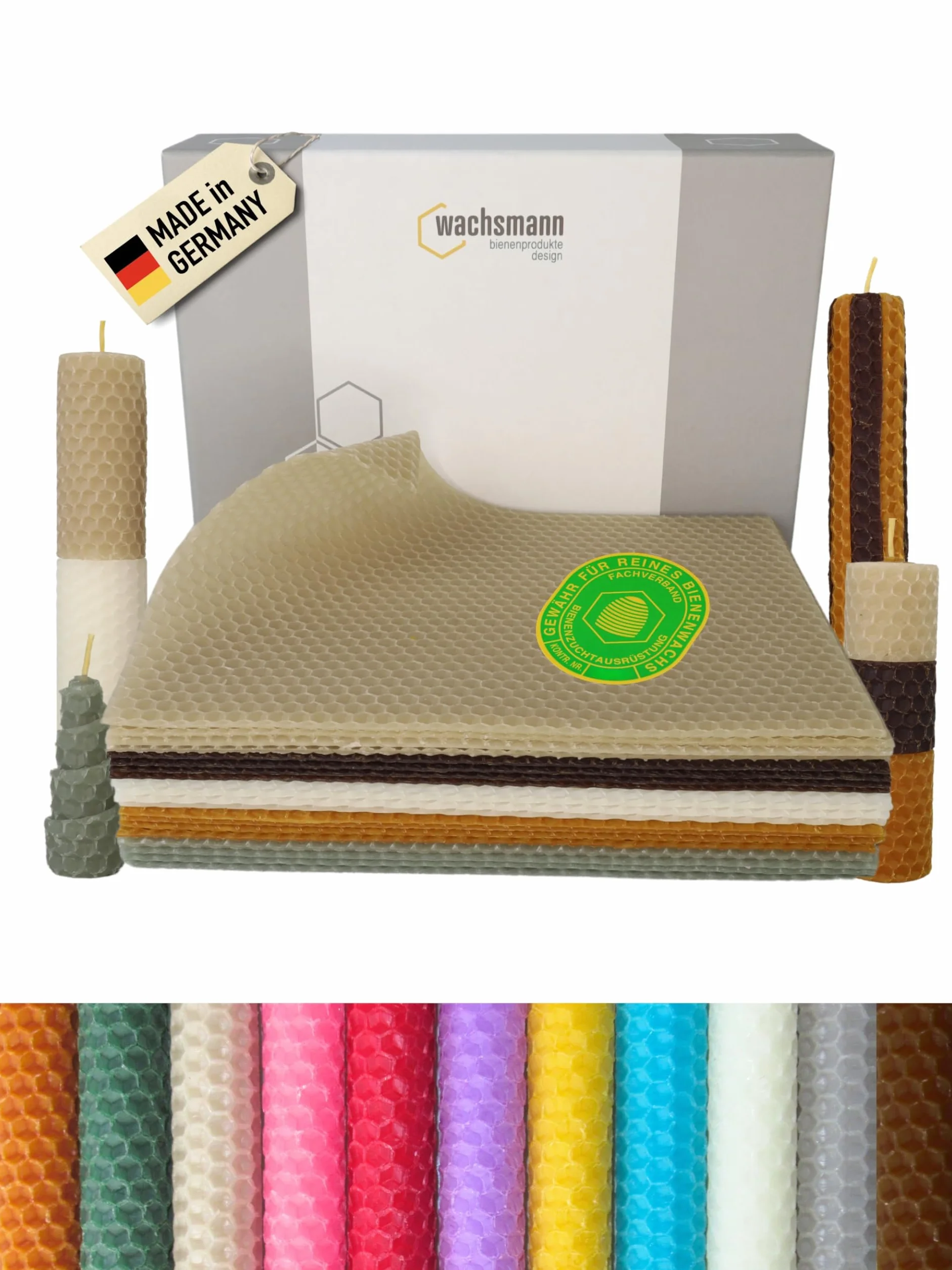 Wachsmann 20 placas de cera de abejas de Alemania, set colorido "Natural", placas de cera 20 x 15 cm, haz tus propias velas de cera de abejas, cera para velas