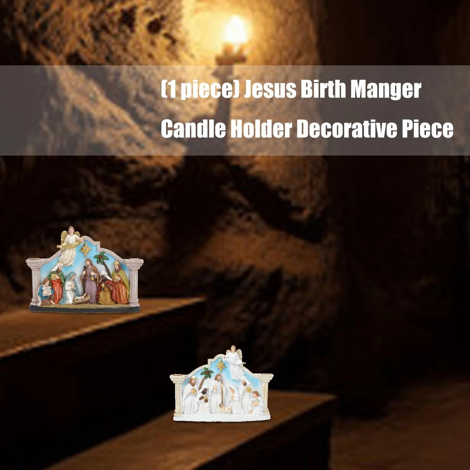 Santa Familia de resina Belén de Navidad, soporte para velas, soporte para velas de Adviento, figuras para el belén