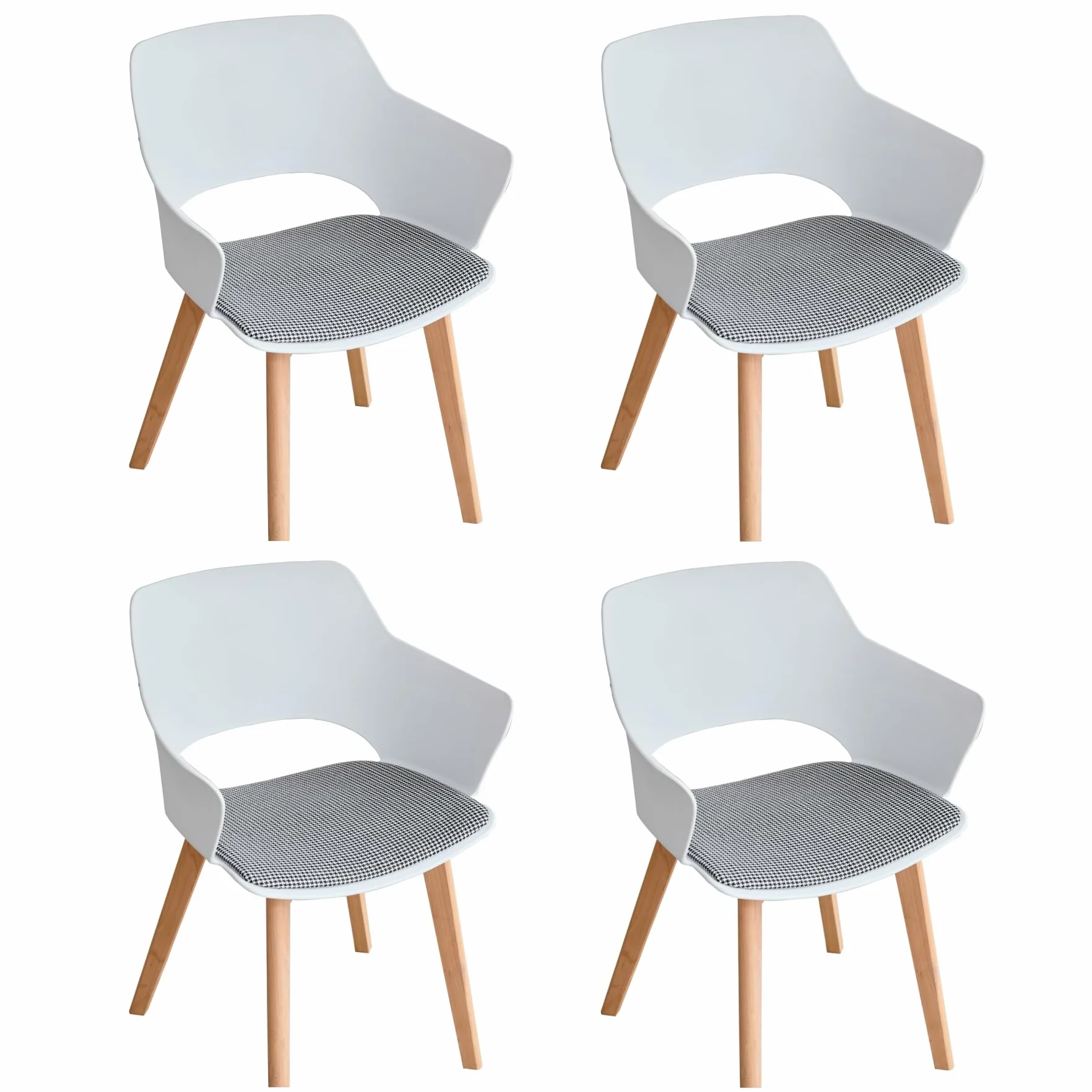 GrandCA HOME Juego de 4 Sillas de Cocina Nórdicas, Silla de Comedor con Patas de Madera Maciza, Sillas Tapizadas para Dormitorio, Sala de Estar, Cocina,Blanco-N