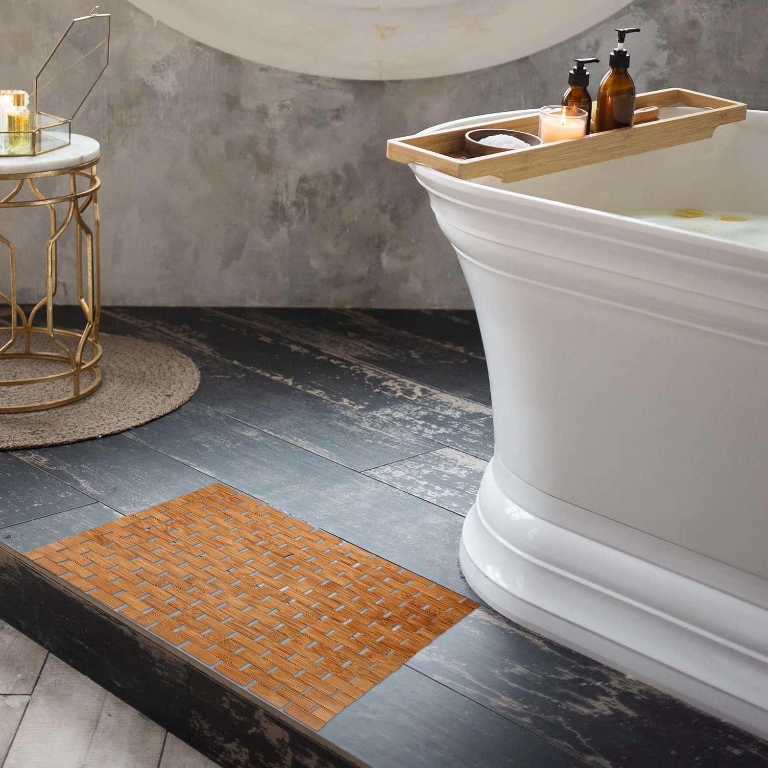 UKCOCO Alfombra de Baño de Bambú Carbonizado 40x60 Cm Antideslizante, Esterilla para Ducha y Bañera, Cojín y Natural para Hogar y Baño