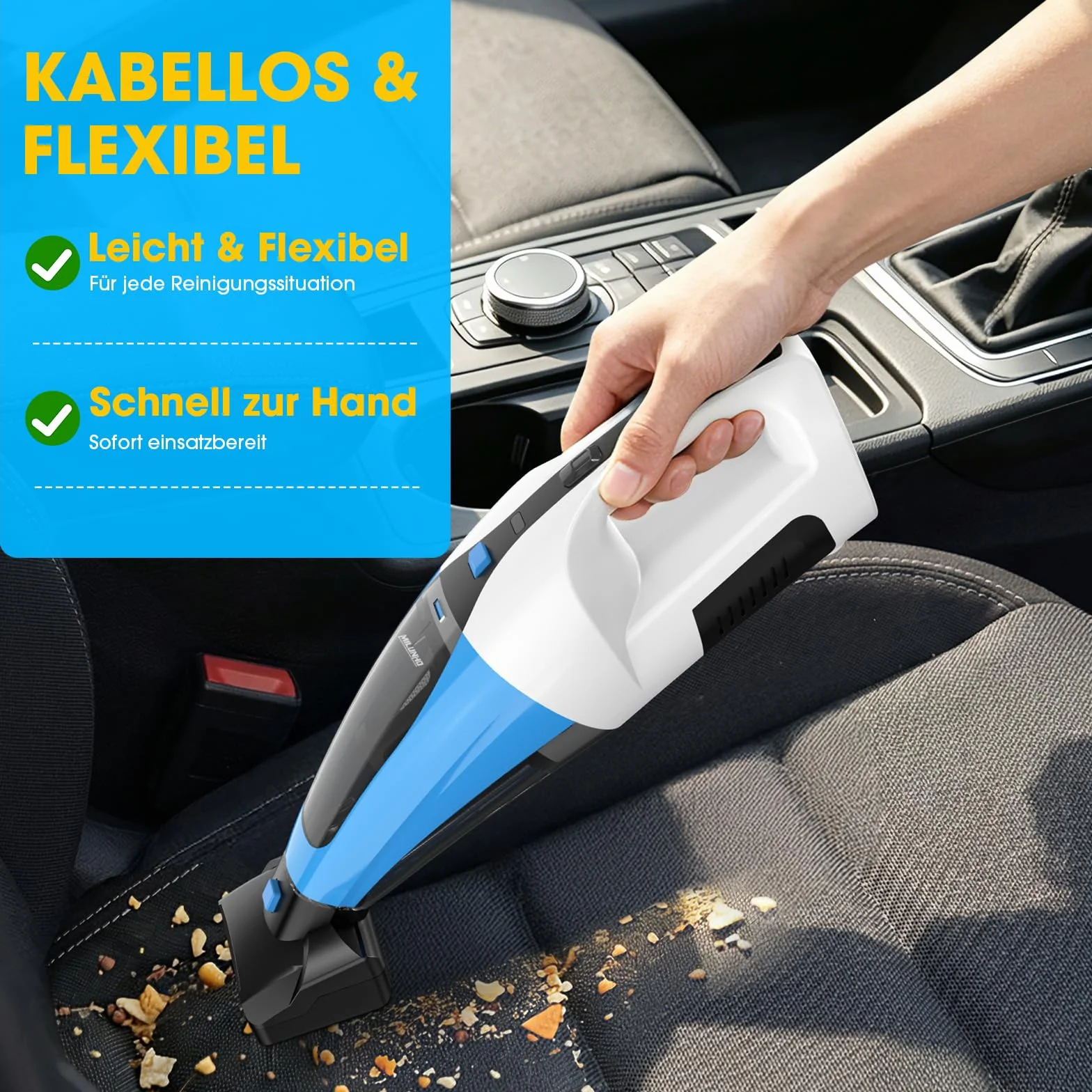 Aspiradora de mano inalámbrica recargable 4 en 1, aspiradora de pelo de mascotas con cepillo de goma giratorio, filtro HEPA, 25-30 minutos de trabajo