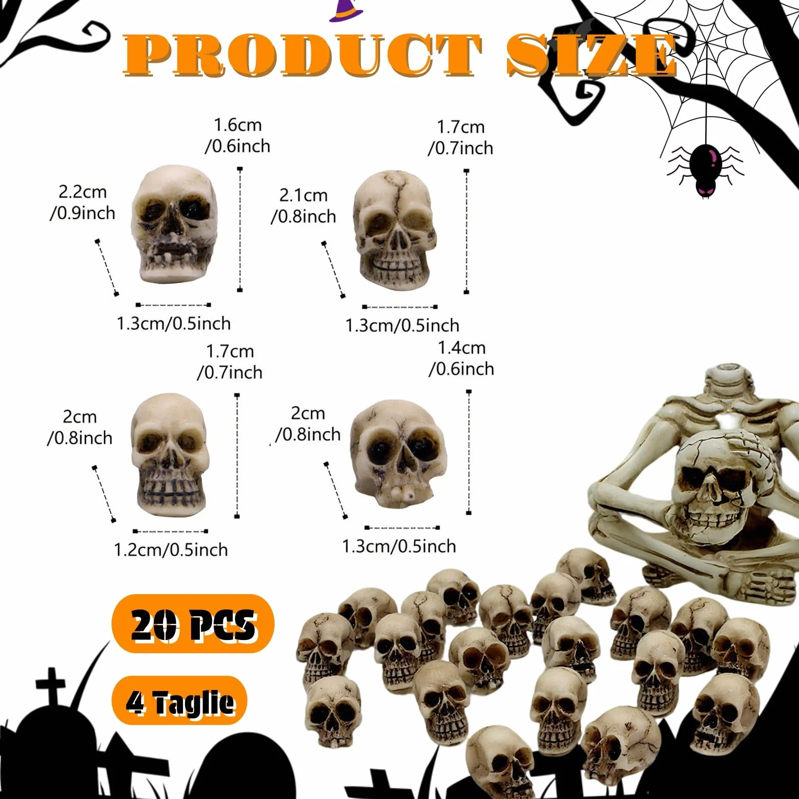 Mini Calaveras Decoración Halloween, Mini Cabezas Calavera Miedo, Juguetes Esqueleto Pequeños de Resina, Figura de Cráneo Decoración de Broma para Maceta, Halloween, Fiesta Temática, 20 Unidades