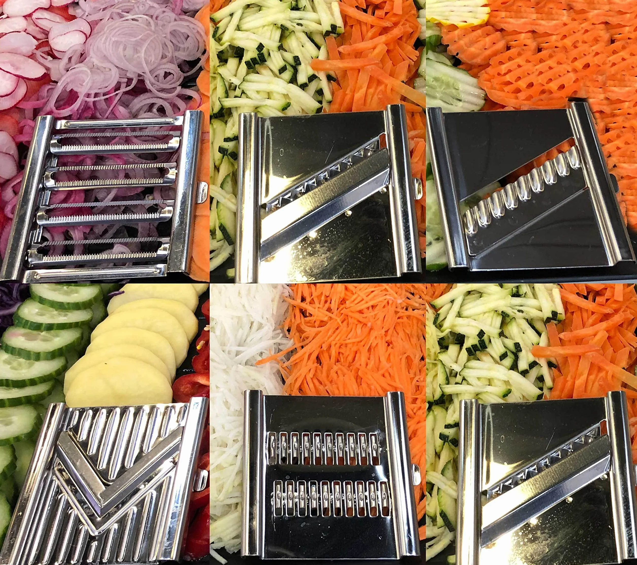 Gigant Cortador de verduras de 4 compartimentos con 6 inserciones adicionales de acero inoxidable - La cepilladora de hierba, picadora de pepino y rallador de queso parmesano en uno