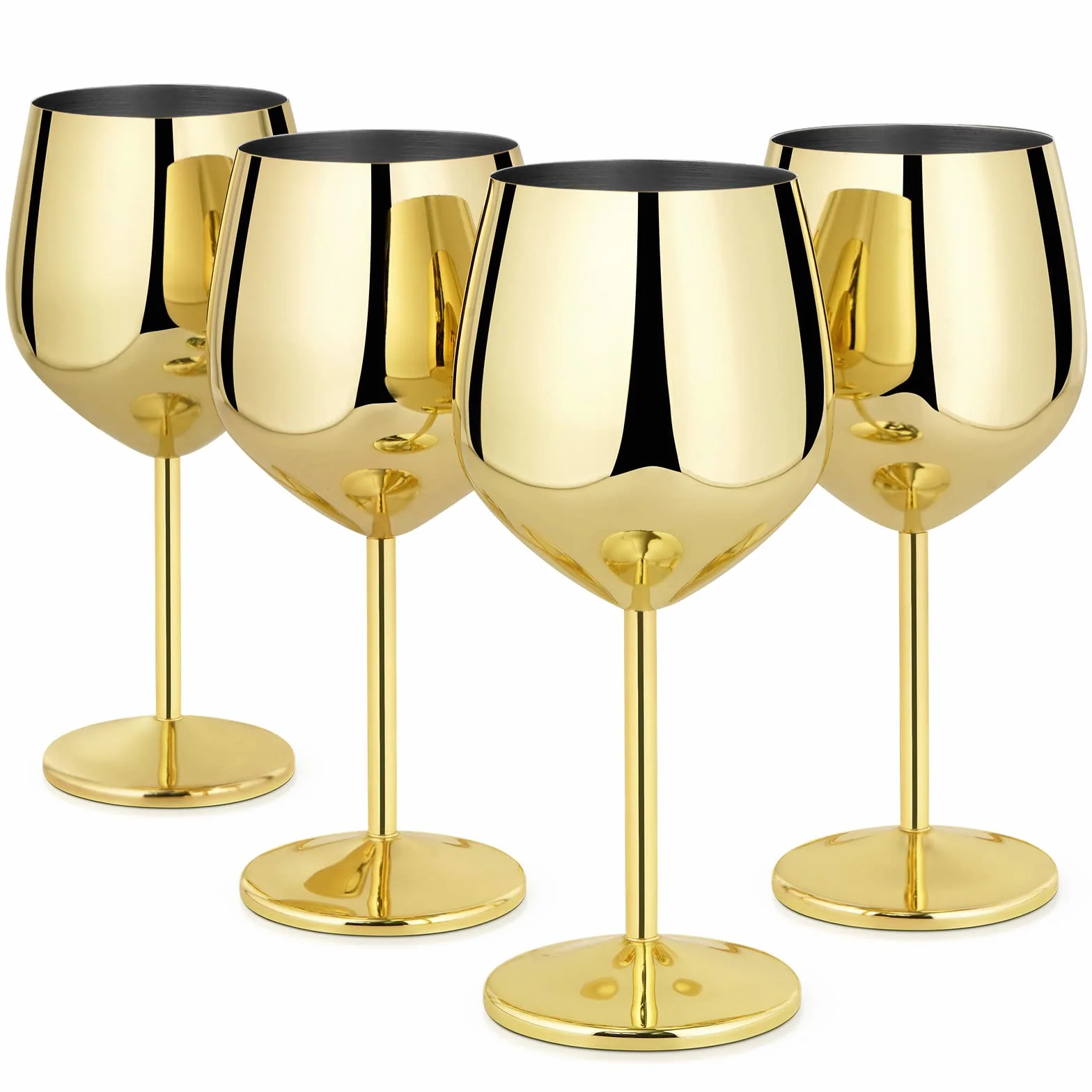 Lifecapido Juego de 4 copas de vino de acero inoxidable, copas de vino de acero inoxidable de 18 onzas, copas de vino de metal con tallo con cepillo para tazas para fiesta, oficina, boda, aniversario,