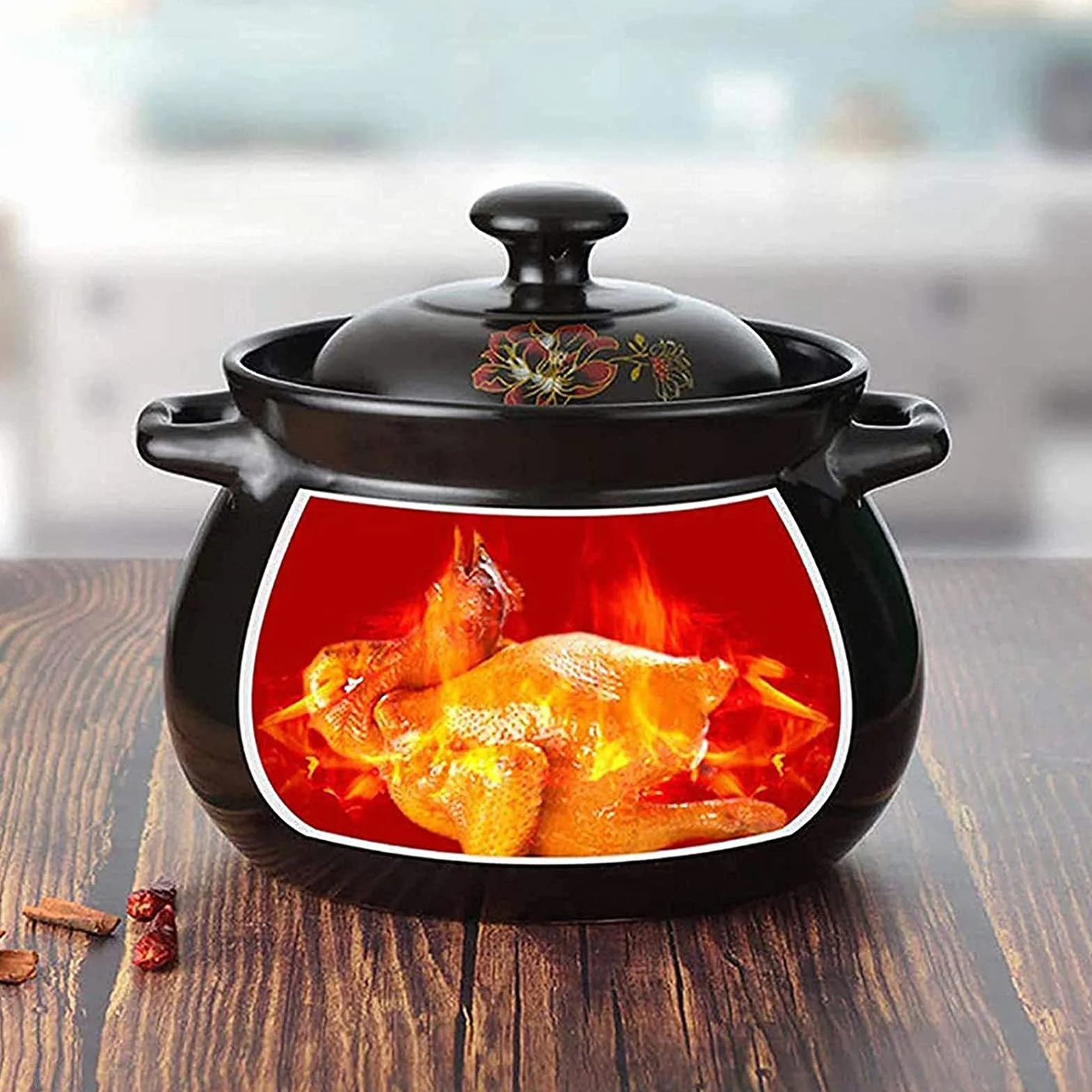 Plato De Cazuela Con Tapa, Pote De Cazuela De Cerámica, Pote De Stock, Cazuela, Olla De Barro Para Cocinar, Caja Fuerte, Olla De Piedra Hecha De Arcilla Natural, Artesanías Tradicionales,Negro,4L