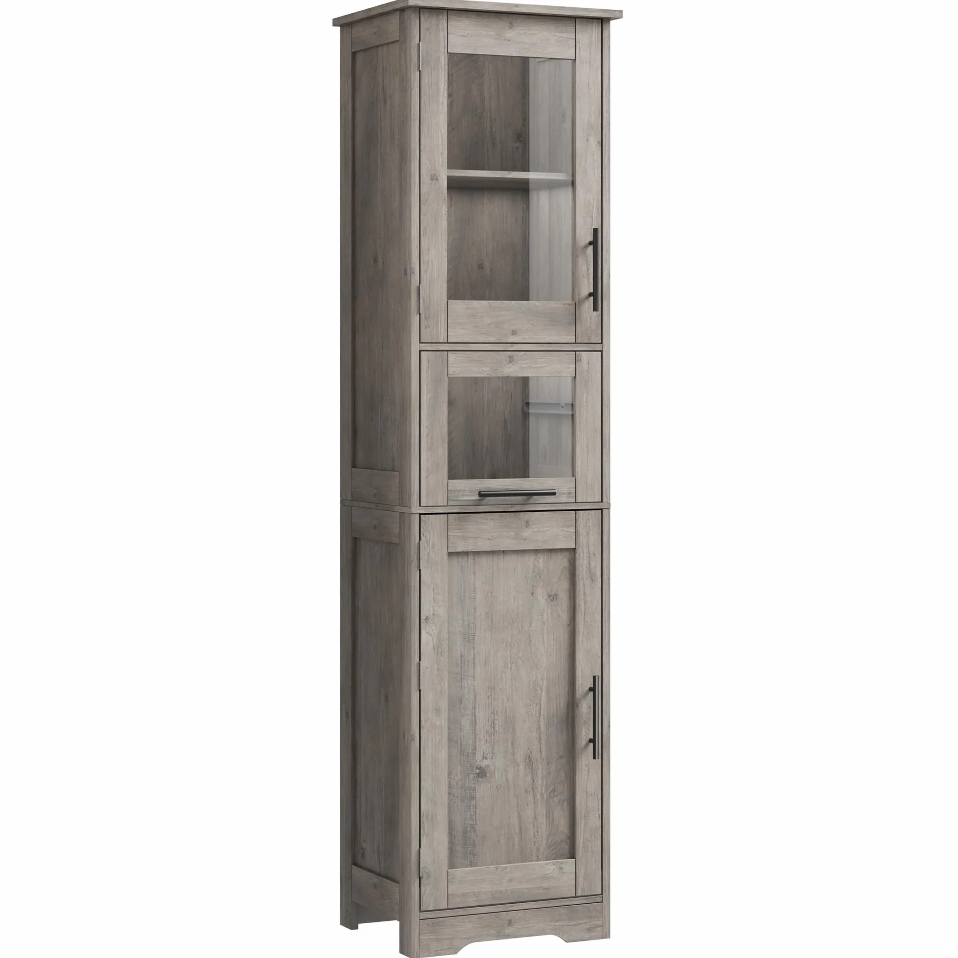 Armario Baño Alto Estrecho 40×31×170 cm Gris Mueble con Puertas y Estante Ajustable
