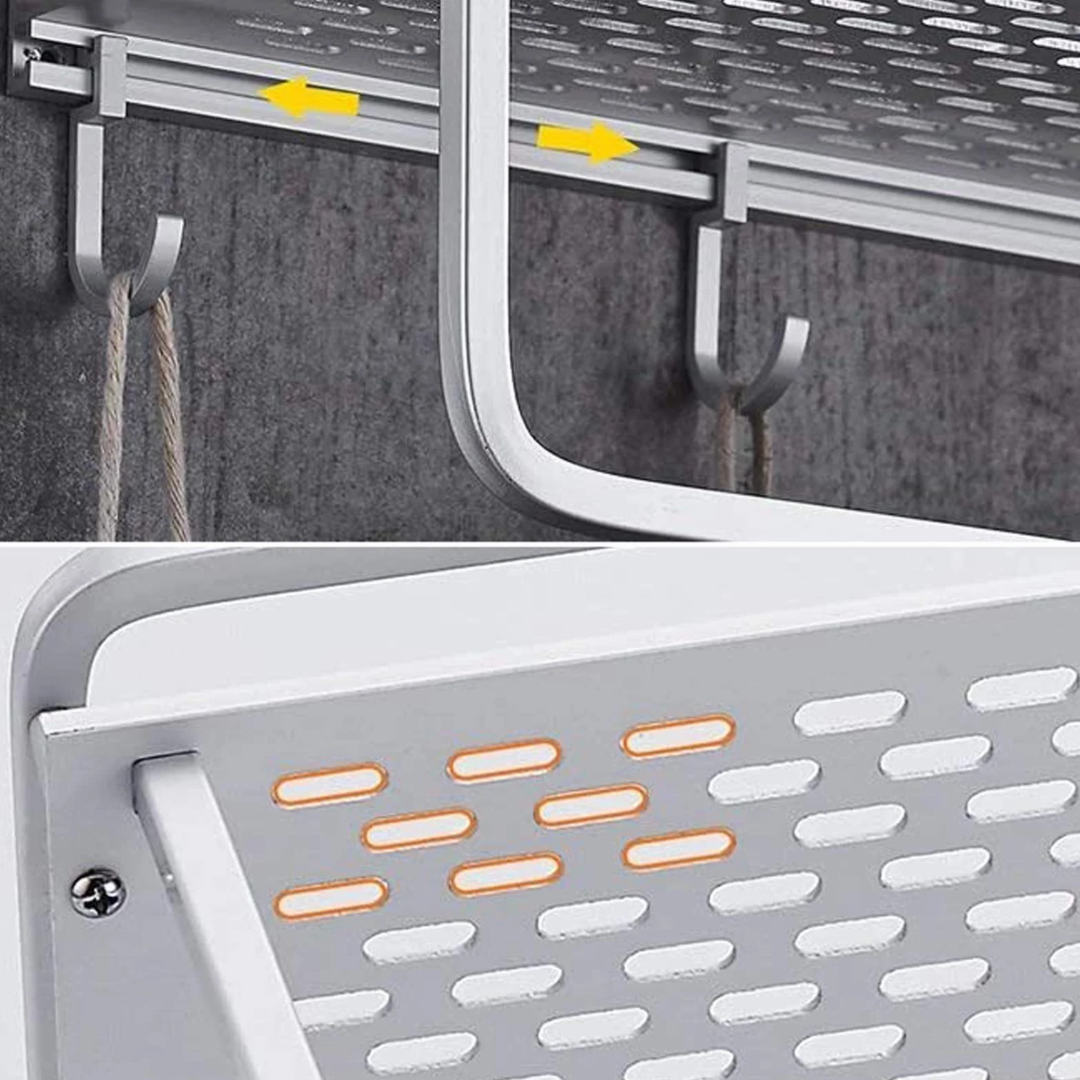 Estante de baño Estante de Ducha de Aluminio Estantes montados en la Pared Estantes flotantes inoxidables Cesta de Almacenamiento con Gancho extraíble y Barra para Toallas