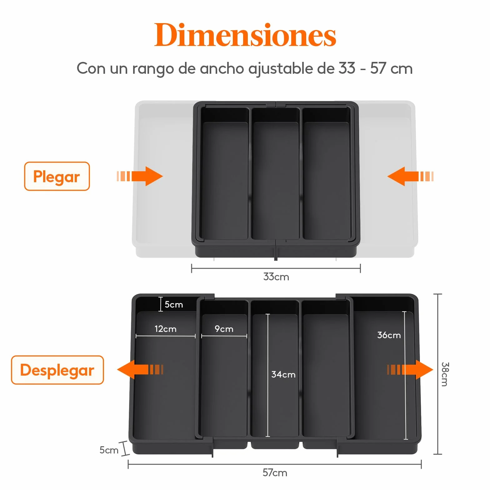 Lifewit Organizador de Cajones Expandible para Cocina, Ajustable 38-57 cm, Negro