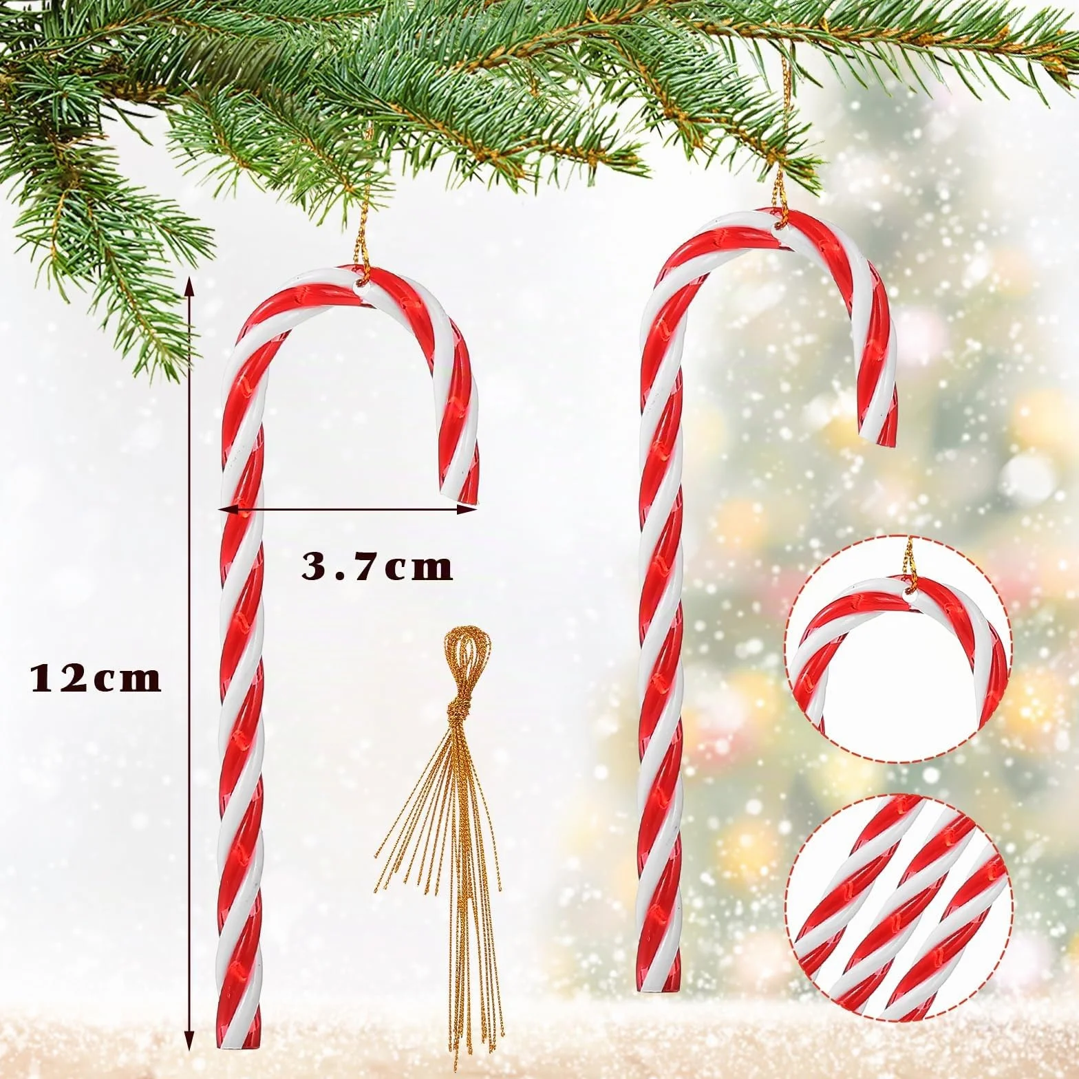 Naler 12 Bastones de Caramelo Adornos Árboles Navidad Colgante Decoración Rojo Blanco