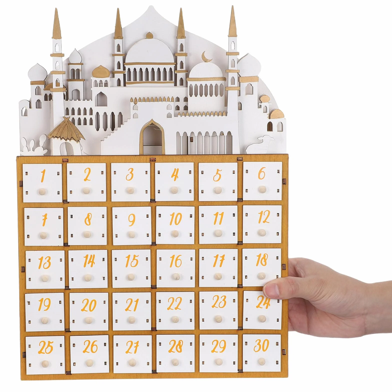Operitacx Calendario de Adviento de Ramadán con Luz LED de Madera y 30 Cajones para Cuenta Regresiva y Organizador de Escritorio Decoración para Fiesta Eid