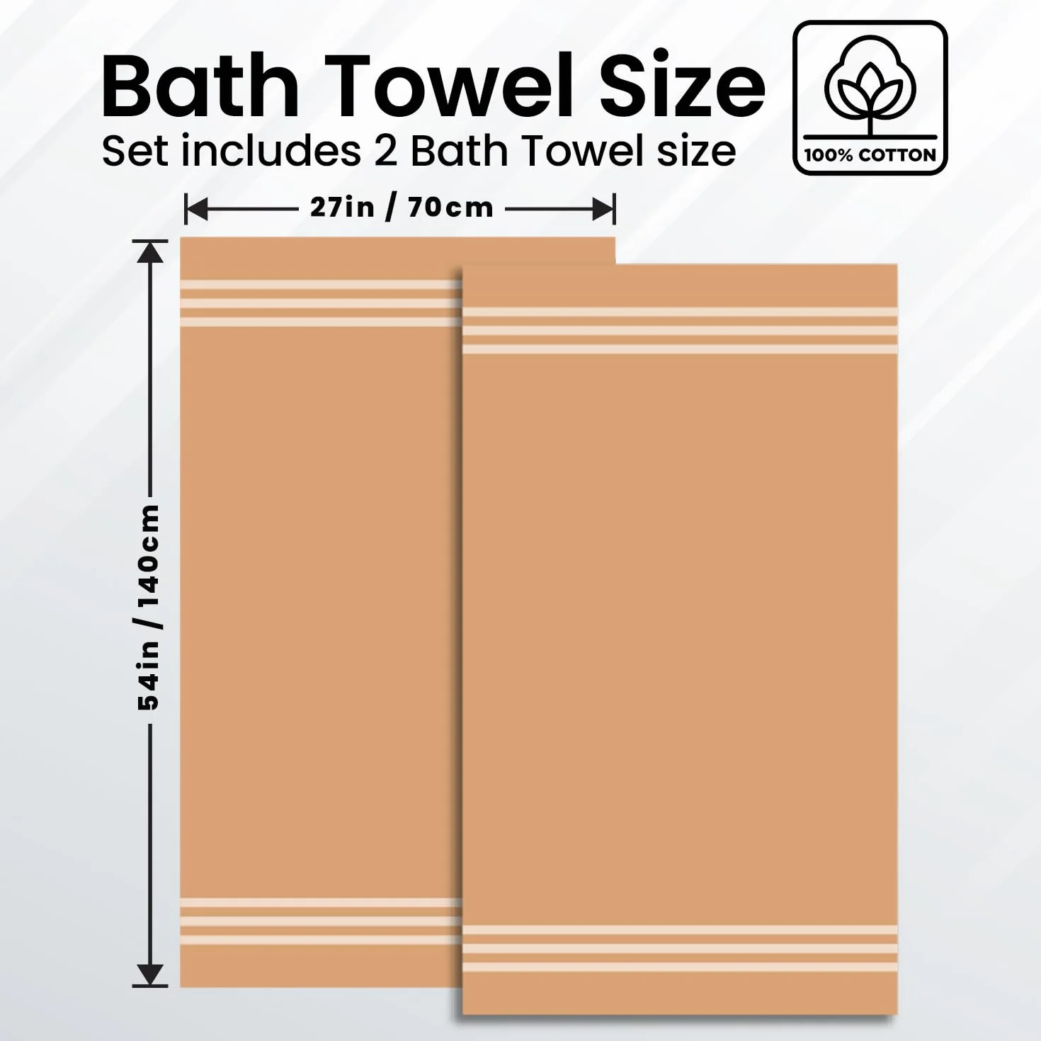 Infinitee Xclusives Juego de 2 toallas de baño (70 x 140 cm), 100 % algodón suave hilado en anillo, toallas ultra suaves y altamente absorbentes para spa, gimnasio, hotel y uso diario en el baño