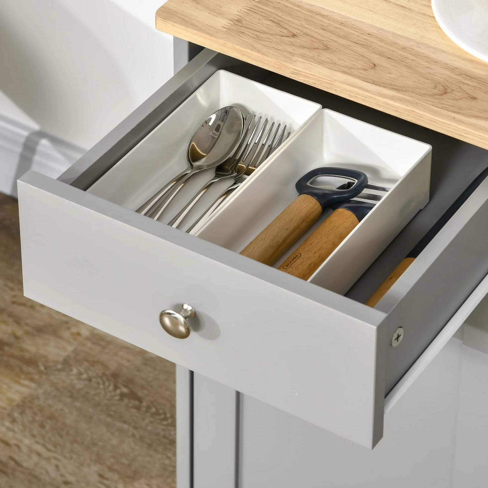 HOMCOM Aparador de Cocina 3 Cajones 3 Puertas Estantes Ajustables Mueble Auxiliar Almacenaje 101x40x85 cm Gris