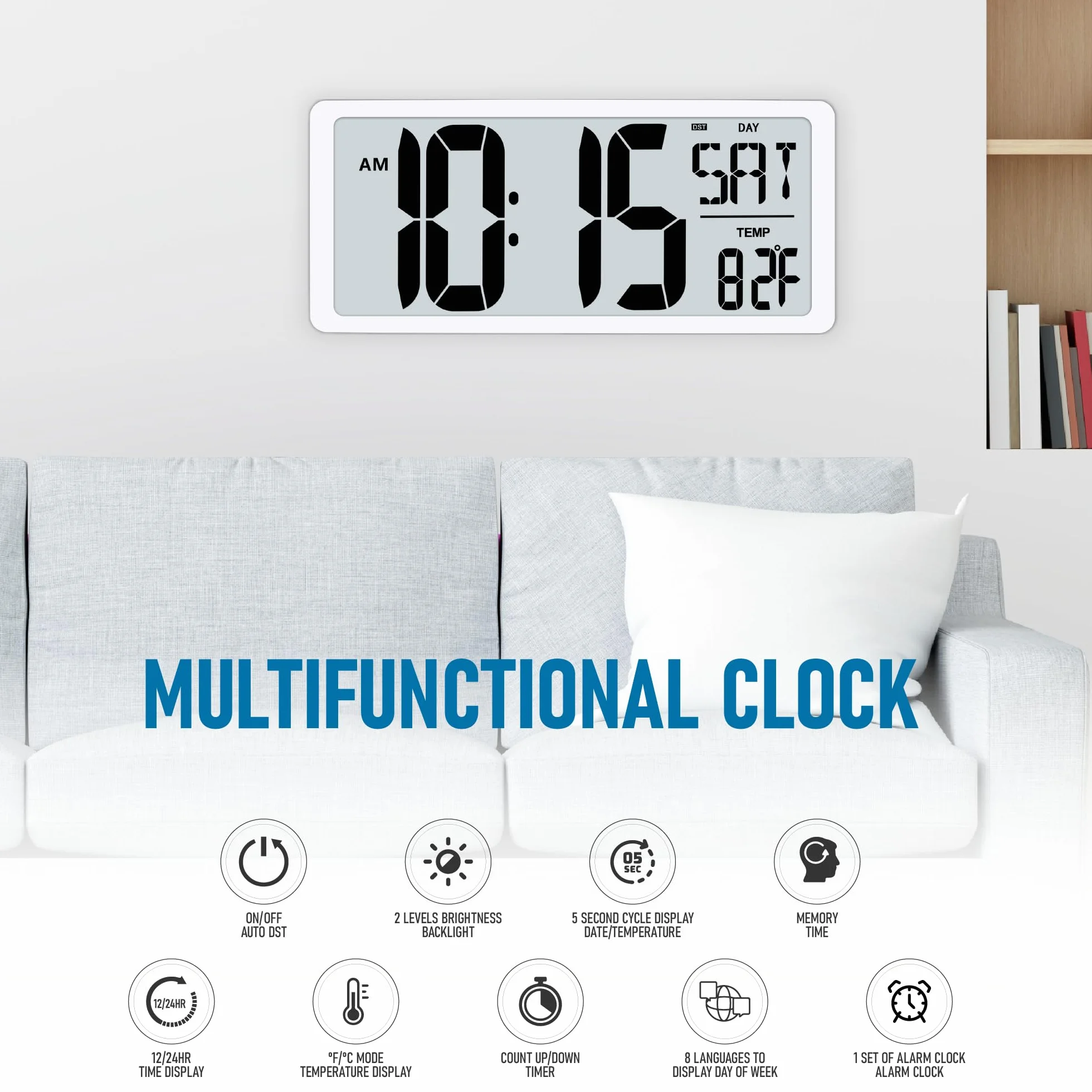 TXL Reloj de Pared Digital Grande con luz de Fondo, Reloj Despertador de 14.2 Pulgadas con día, Fecha y Temperatura, Pantalla Jumbo, Reloj Digital de Cuenta Regresiva para Personas Mayores, hogar