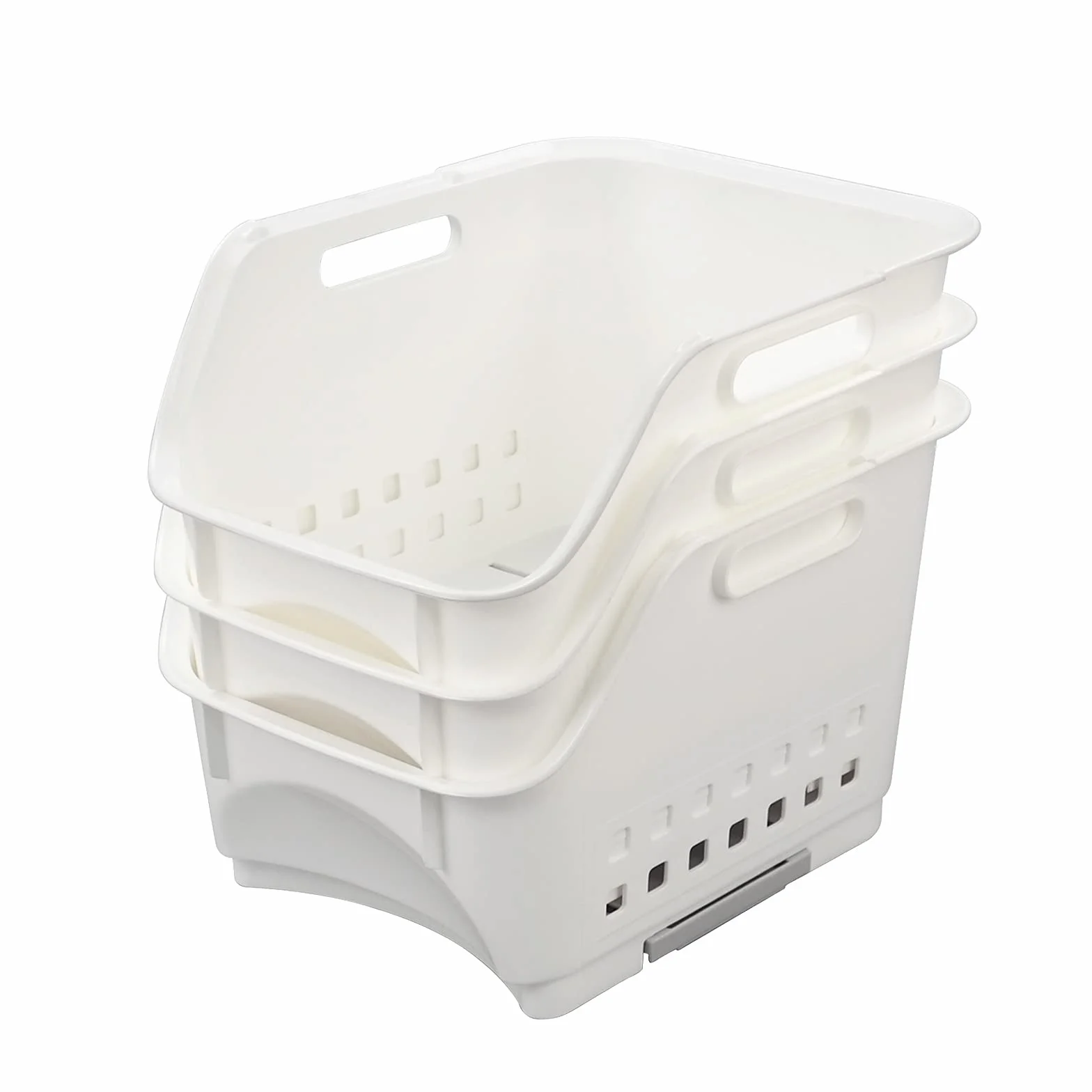 Cesta De Almacenamiento Apilable De Plástico, 3 Paquetes, Blanco