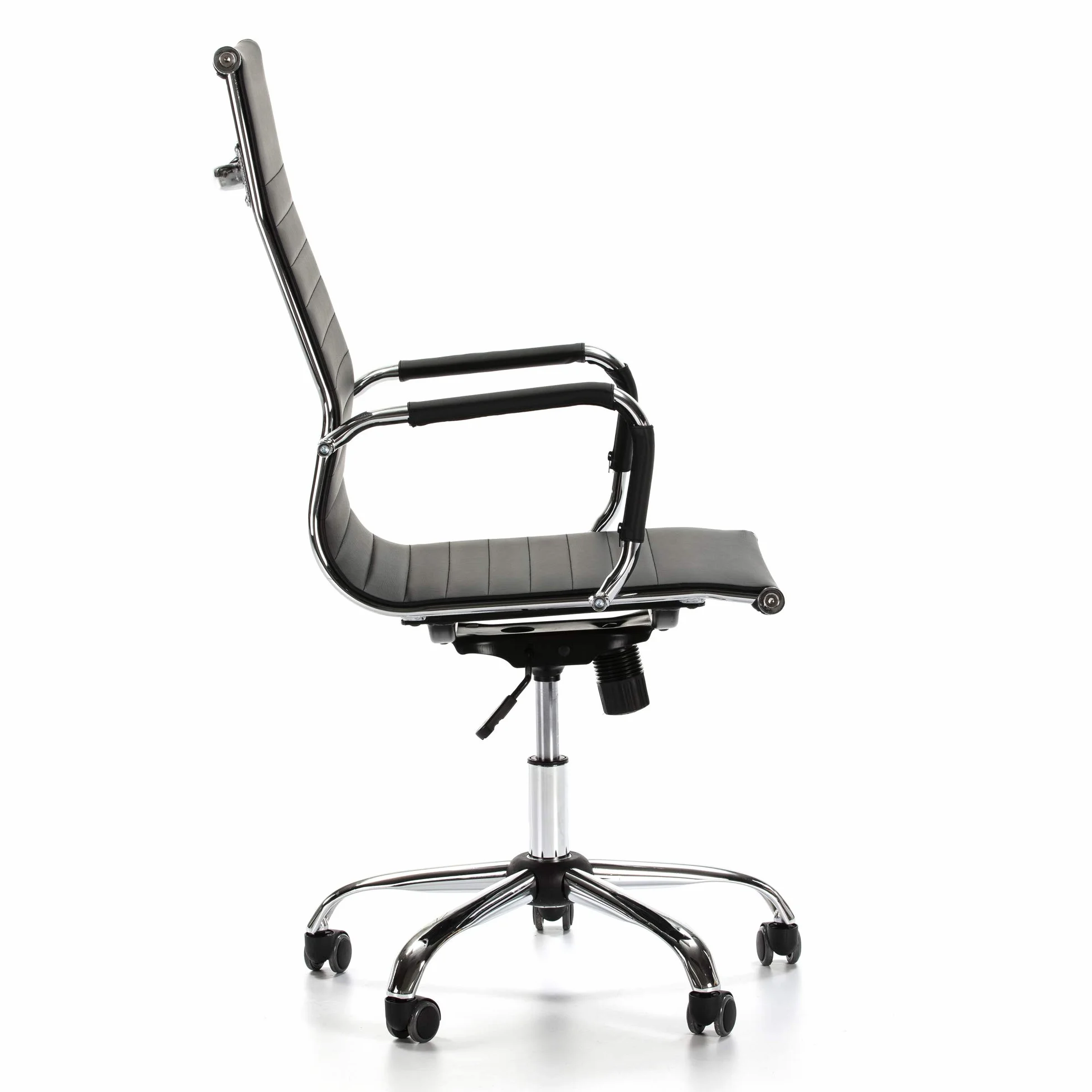 VS Venta-stock Sillón de Oficina Londres reclinable Negro, Piel sintética, Silla ejecutiva con reposacabezas y conjín engrosados, Altura Ajustable, Diseño ergonómico
