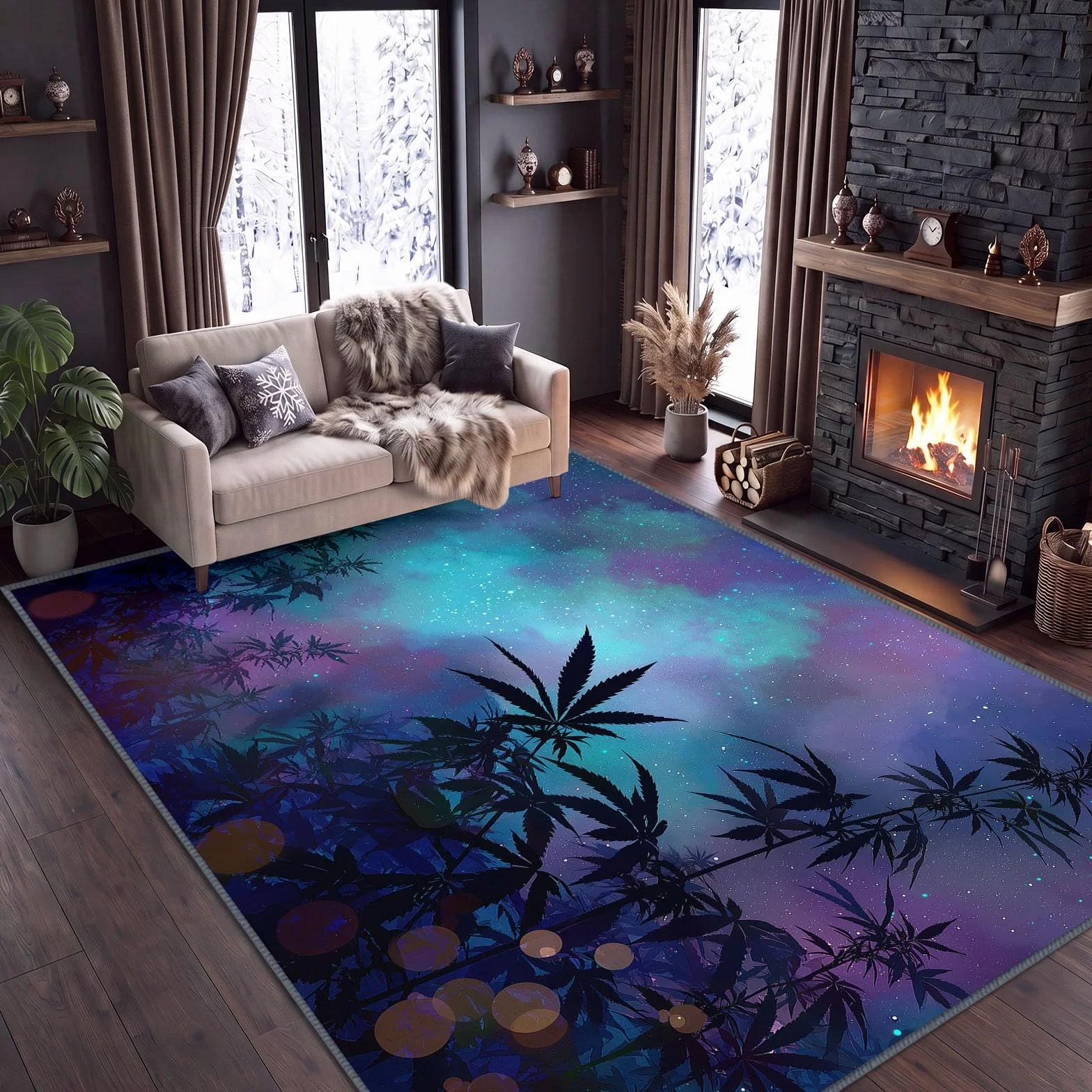 Fantasy Universe - Alfombra para sala de estar, 140 x 200 cm, diseño de hojas de cielo estrellado, lavable a máquina, alfombra para dormitorio, suave, pelo corto, antideslizante, alfombra clásica para