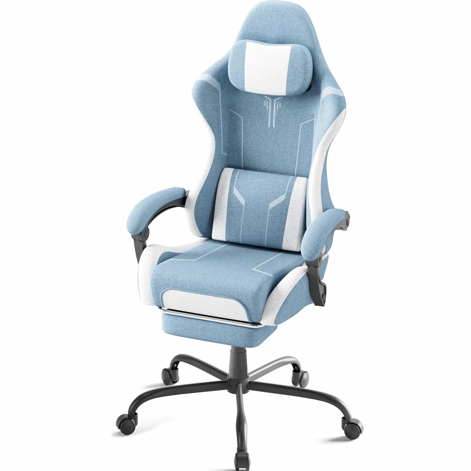 Silla de gaming ergonómica con función de masaje, reposapiés, almohada extraíble, reposabrazos integrados, soporta 110 kg, silla de PC para oficina y hogar, color azul