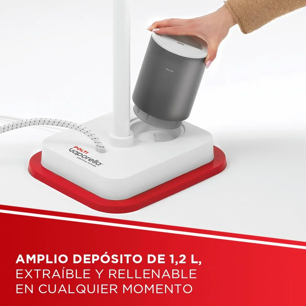 Polti Vaporella Vertical Styler GSF80R, Plancha de Vapor Vertical de Pie, Autonomía Ilimitada, Potencia de 2000 W, Calentamiento en 30 Segundos, Blanco y Rojo