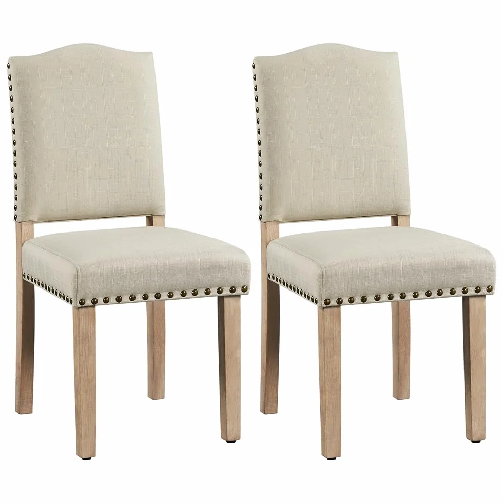 Yaheetech Juego de 2 Sillas de Cocina Tapizada de Tela Pata Madera Beige | Silla de Comedor Respaldo Alto, Silla de Cocina Tapizada de Tela, Diseño Clásico, Asiento Acolchado, para Salón y Cocina