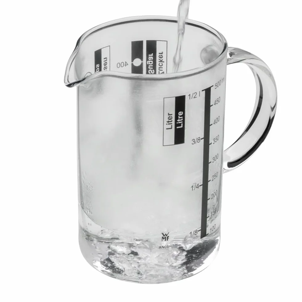 Vaso medidor WMF Gourmet 0,5L cristal borosilicatado resistente al calor escala litros mililitros tazas gramos