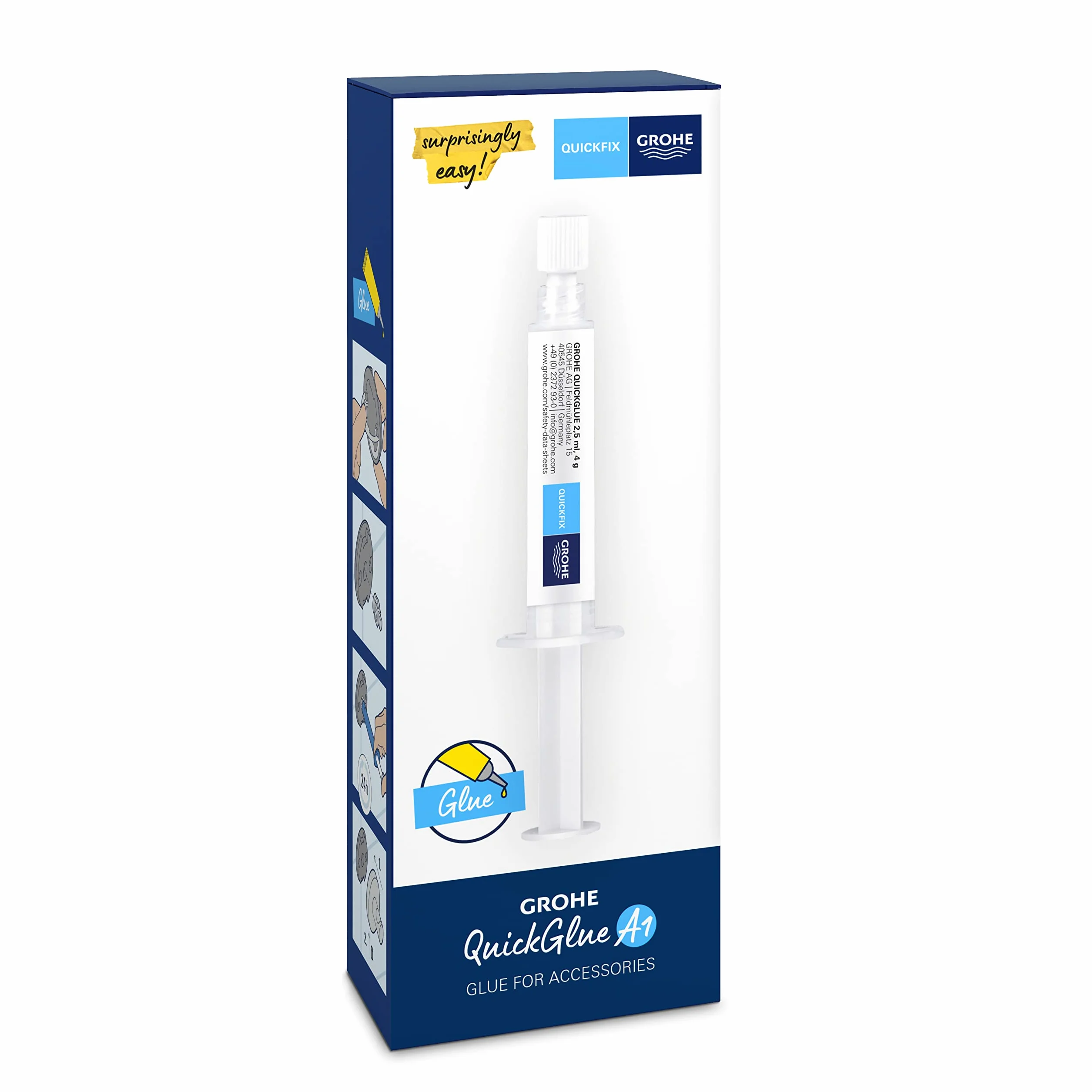 Grohe Lote Start QuickFix - Dispensador de jabón con Soporte en Cromo con Adhesivo QuickGlue A1 (Pegamento sin taladrar para 1 Punto de Montaje), Ref. 41195000