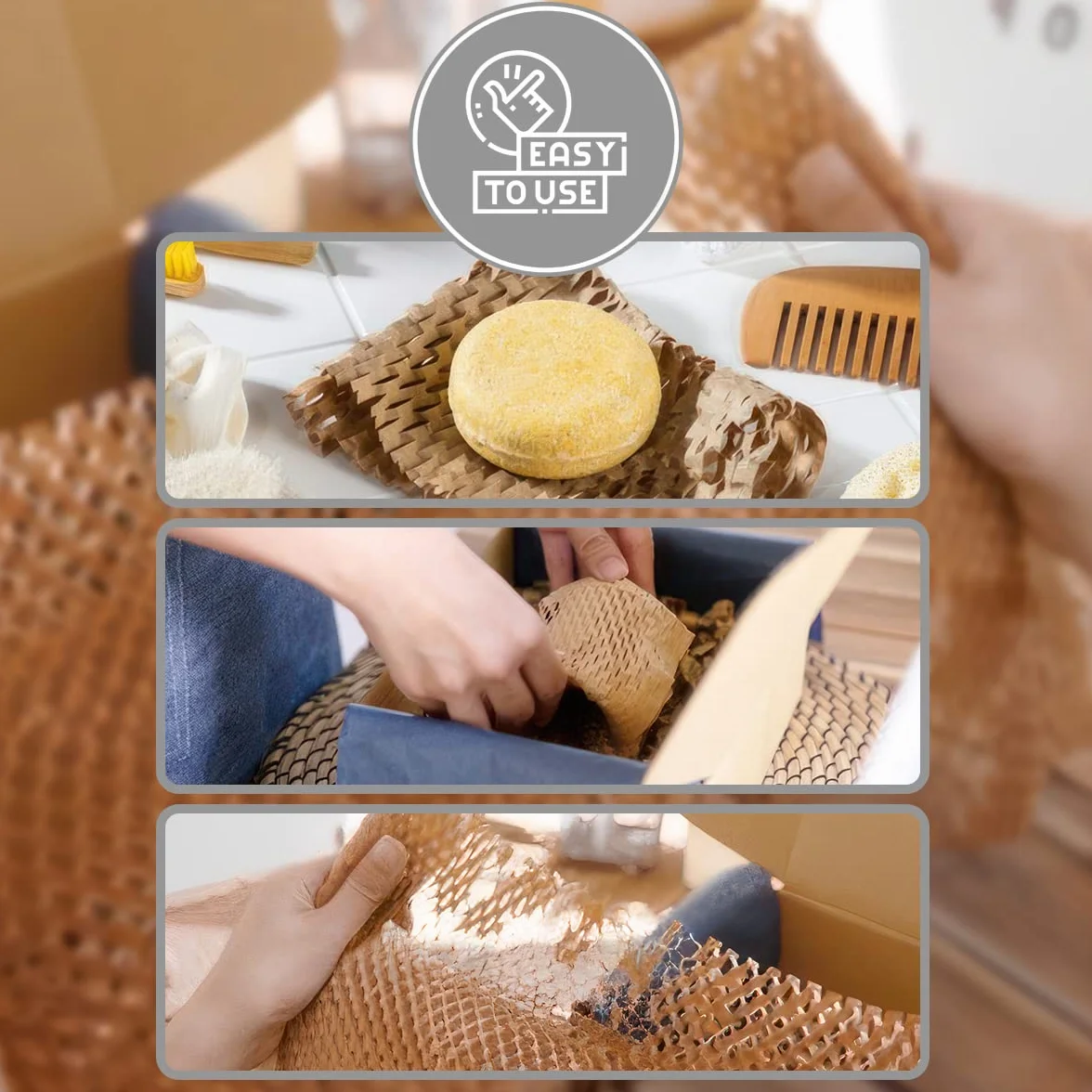Papel de Embalaje Nido de Abeja 30cmx250 metros (75m²) Rollo de Papel Material de Embalaje Relleno Rollo de Papel Kraft para Mudanzas