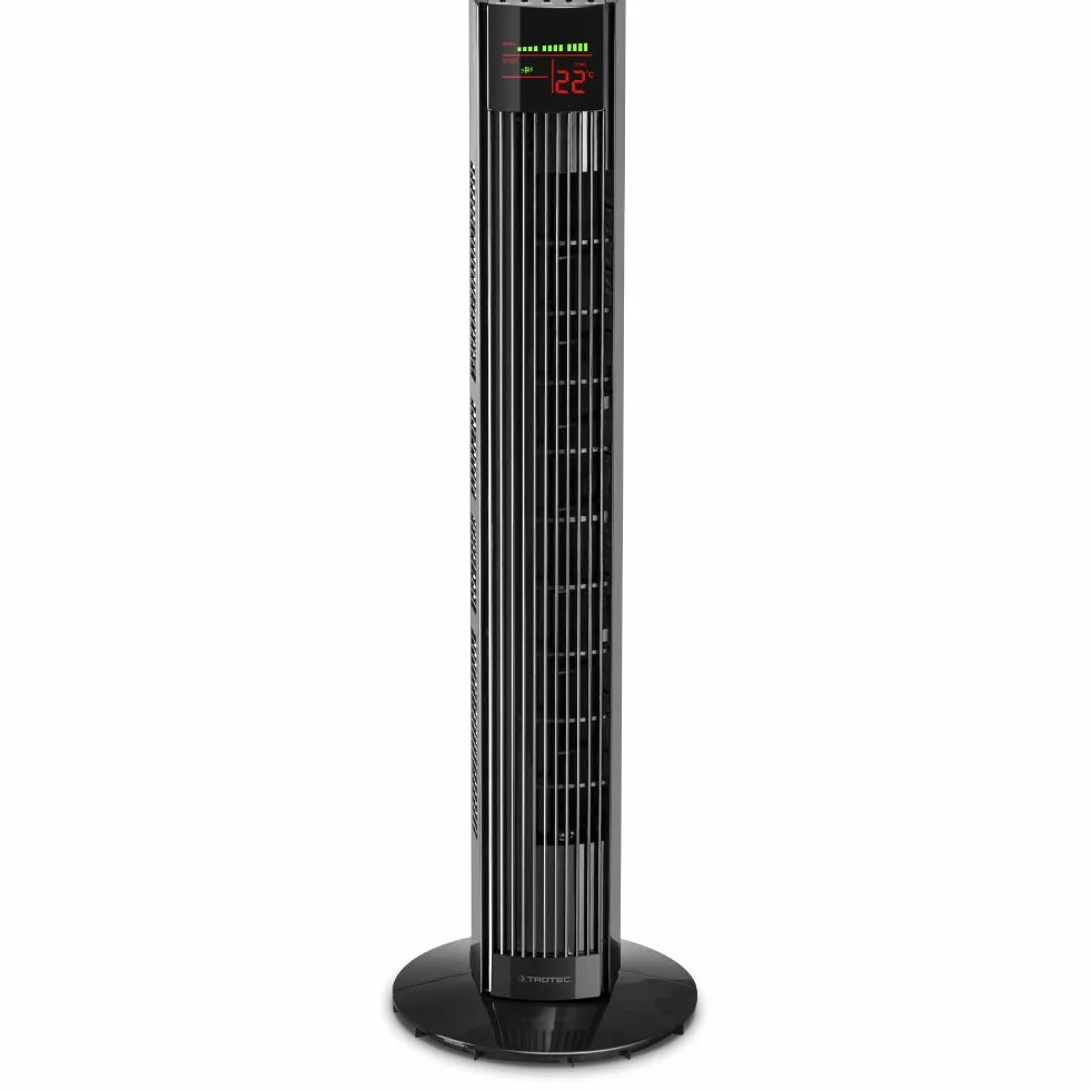 TROTEC Ventilador de Torre TVE 31 T, 45 W, Pantalla LED, Mando a Distancia, 3 Velocidades de Ventilación, Oscilación Automática de 60°, Base de Apoyo Estable y Antideslizante, Temporizador
