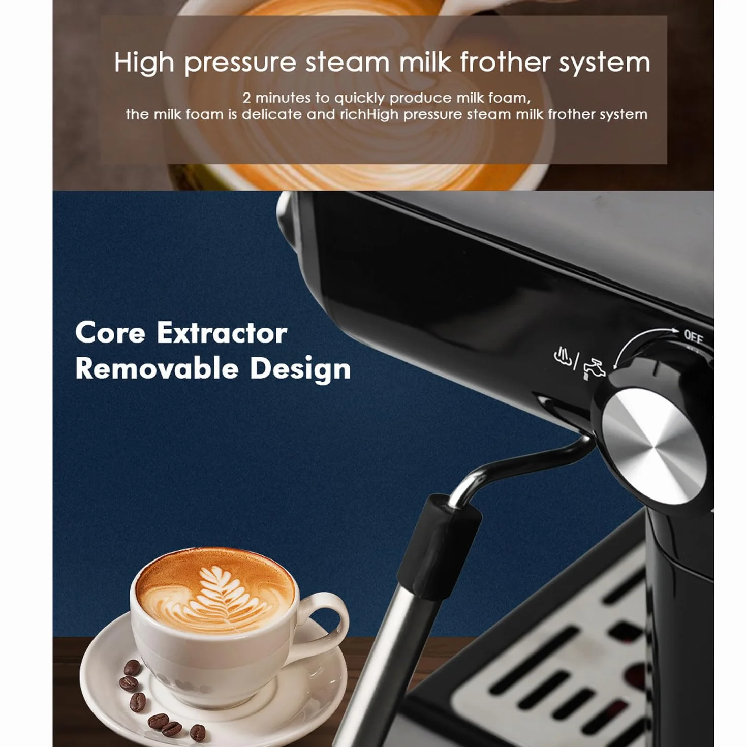 Cafetera Espresso, Mini Cafetera Automática De Alta Presión De 1,8 L con Varilla Vaporizadora De Espuma De Leche, Ciclo De Preparación Doble, Cafetera con Leche De 850 W para Oficina, Cafetería