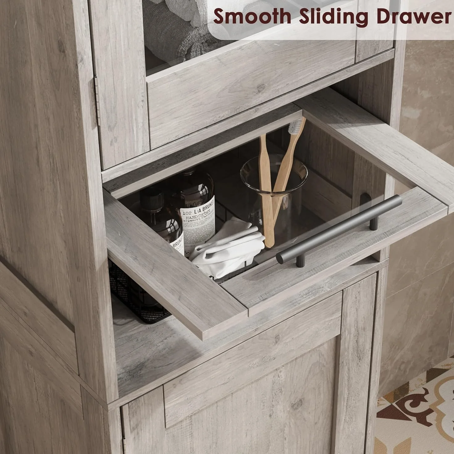 Armario Baño Alto Estrecho 40×31×170 cm Gris Mueble con Puertas y Estante Ajustable