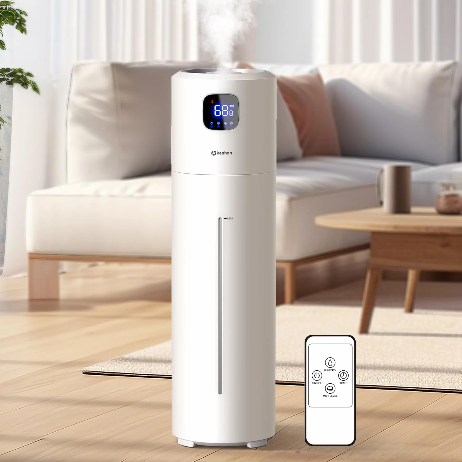 Akeshan Humidificador grande para dormitorio, niebla fría ultrasónica de 9 litros, llenado superior fácil de limpiar con gran velocidad de niebla de 350 ml/h, silencioso, adecuado para habitación de