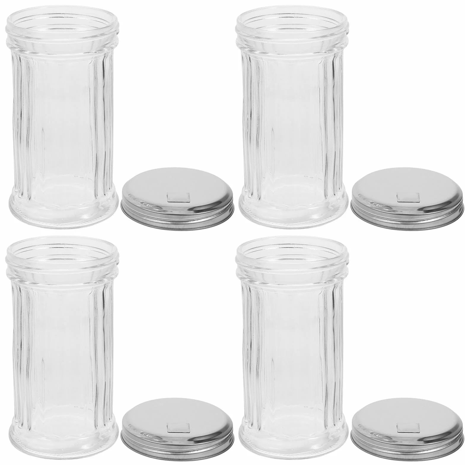 SHINEOFI Juego de 4 Botes de Vidrio para Especias con Tapa de Acero Inoxidable, Capacidad 330ml, Dispensador de Condimentos Fácil de Almacenar y Ahorrar Espacio en Cocina