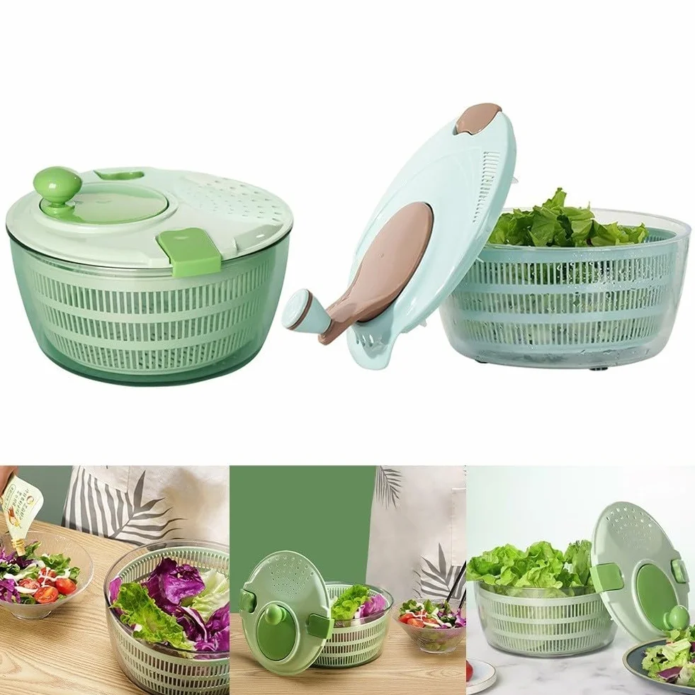 Centrifugador de ensalada con manivela, secador manual de verduras, deshidratador de lechuga eficiente para cocina, base antideslizante