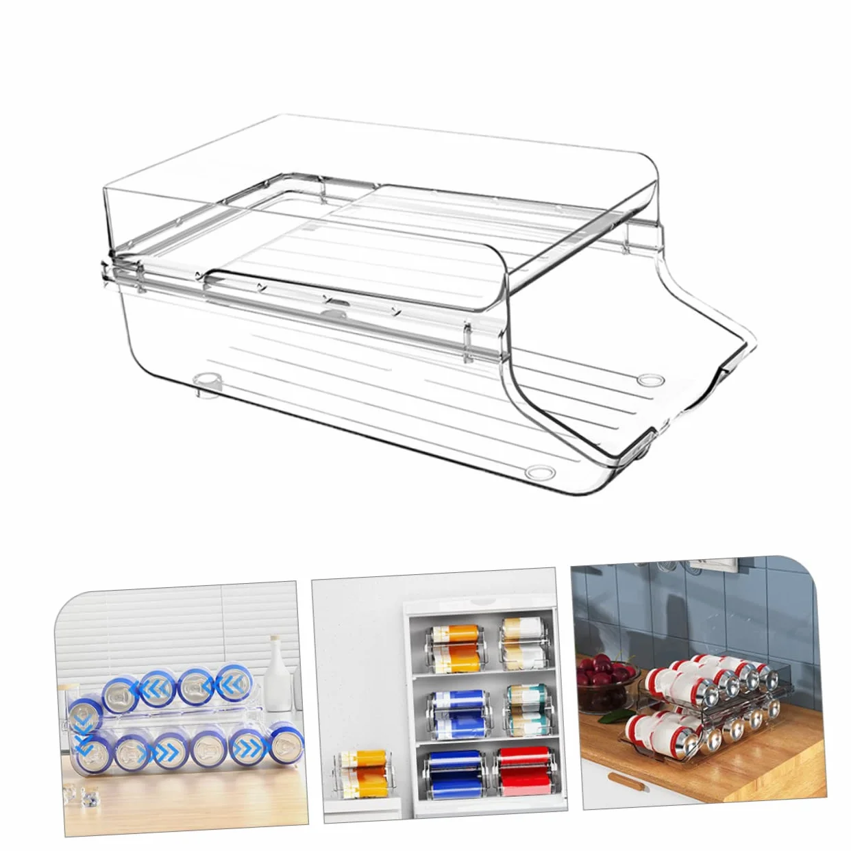 Cabilock Organizador de Latas de Doble Capa en Plástico Transparente | Diseño Apilable, Dispensador por Gravedad, para Cocina y Tienda, 1 Pieza