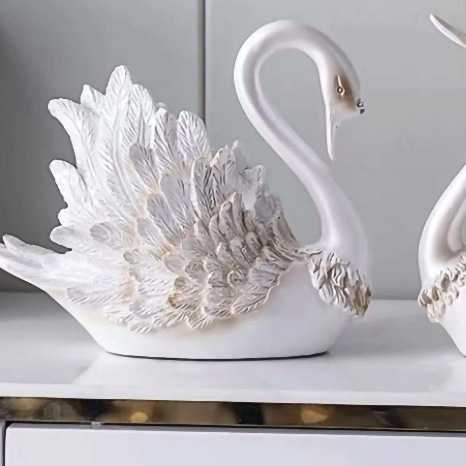 Fdit Conjunto Moderno de Adornos de Cisne para Decoración del Hogar, Regalos de Boda, Sala de Estar, Mueble de TV, Elegante Resina Sintética, 9,1x5,5x8,3 Pulgadas (Perla Blanca)
