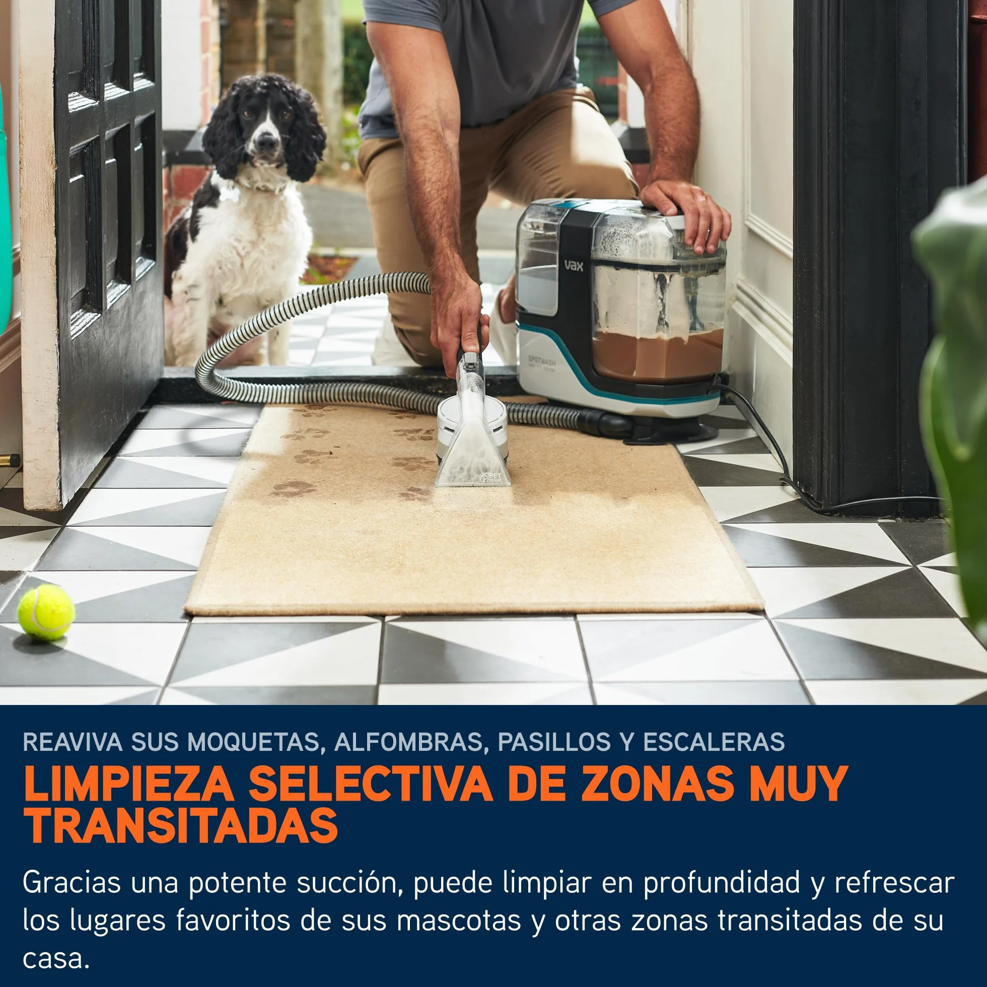 Limpiador quitamanchas Vax SpotWash Max Pet-Design, potente quitamanchas para alfombras y tapicerías con tecnología SpinScrub, depósito XL, limpieza profunda para mascotas, sofás