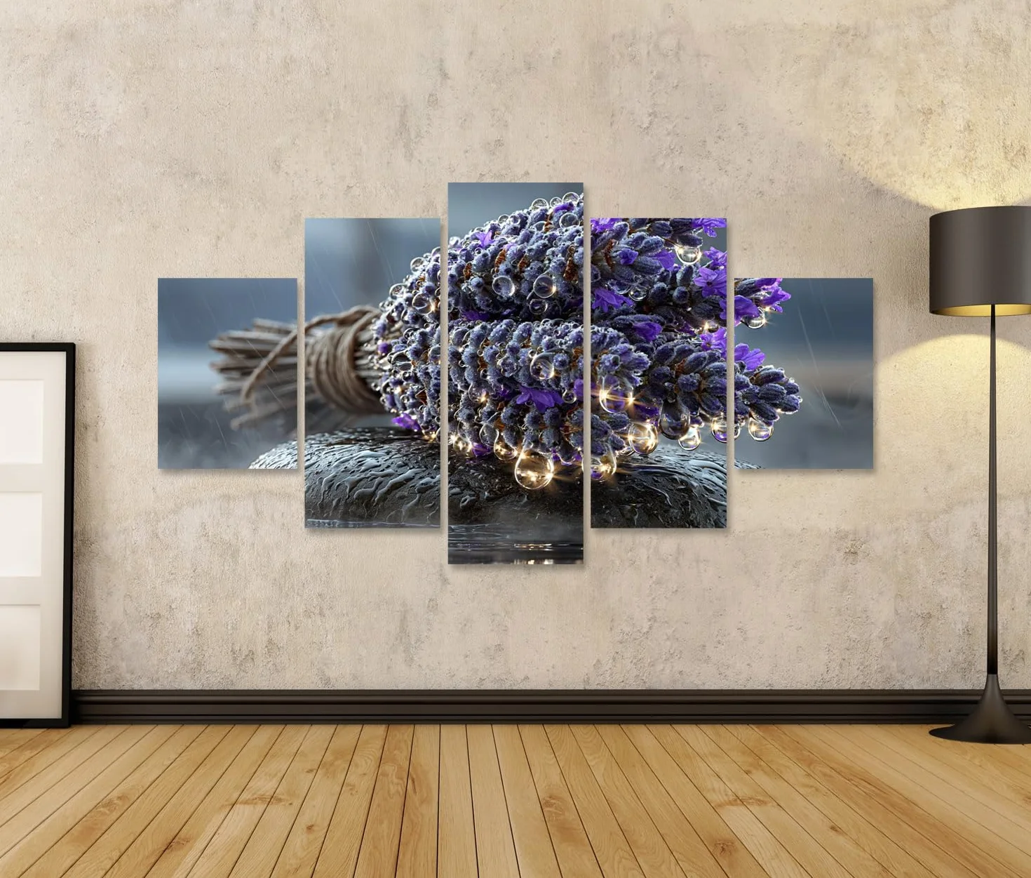 islandburner Cuadro sobre lienzo calmante lavanda sobre piedra jabonosa mural mural baño decoración para amantes de la relajación – 5 piezas