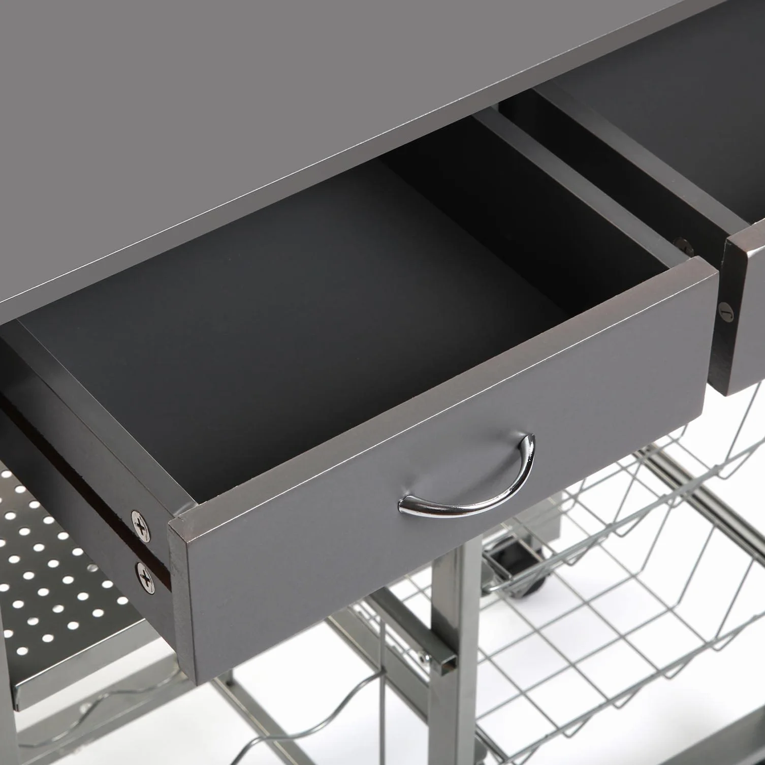 Versa Leicester Carro de Cocina con Ruedas, cajones y botellero, Verdulero con despensa y organizadores, Almacenaje de Cocina, Medidas (Al x L x An) 82 x 40 x 76 cm, Madera y Metal, Color Gris
