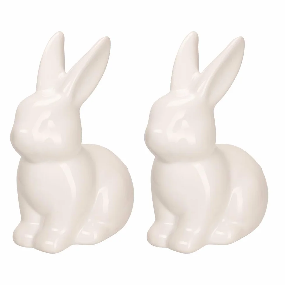 Figura decorativa conejo Pascua blanco brillante dolomita 2 unidades