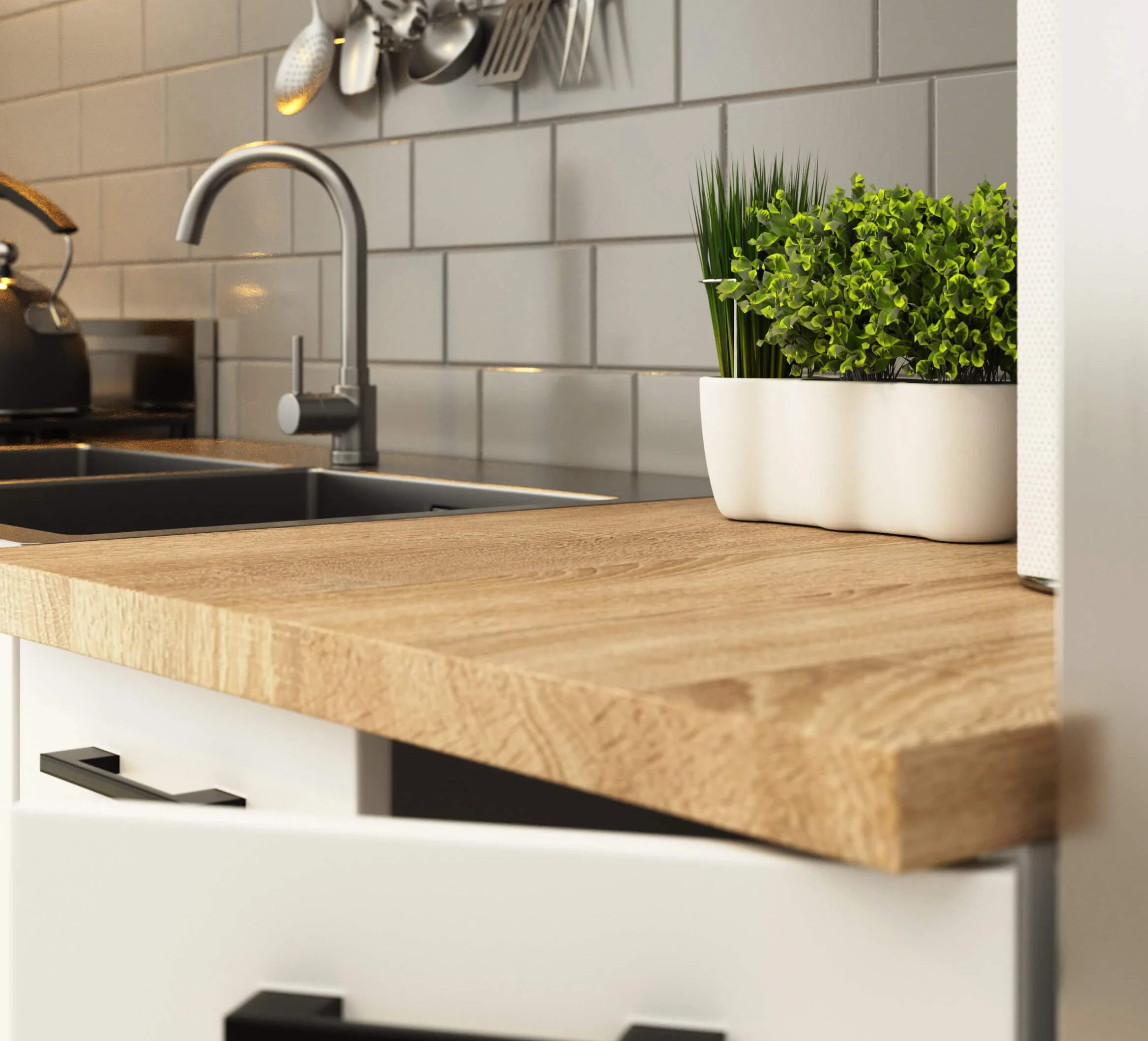 AKORD | Mueble de Cocina con encimera - Oliwia S60 | Mueble Base con 2 Puertas y 2 estantes | Mueble de Entrada | Aparador | Isla | Armario | 46 x 60 x 85 cm | Blanco