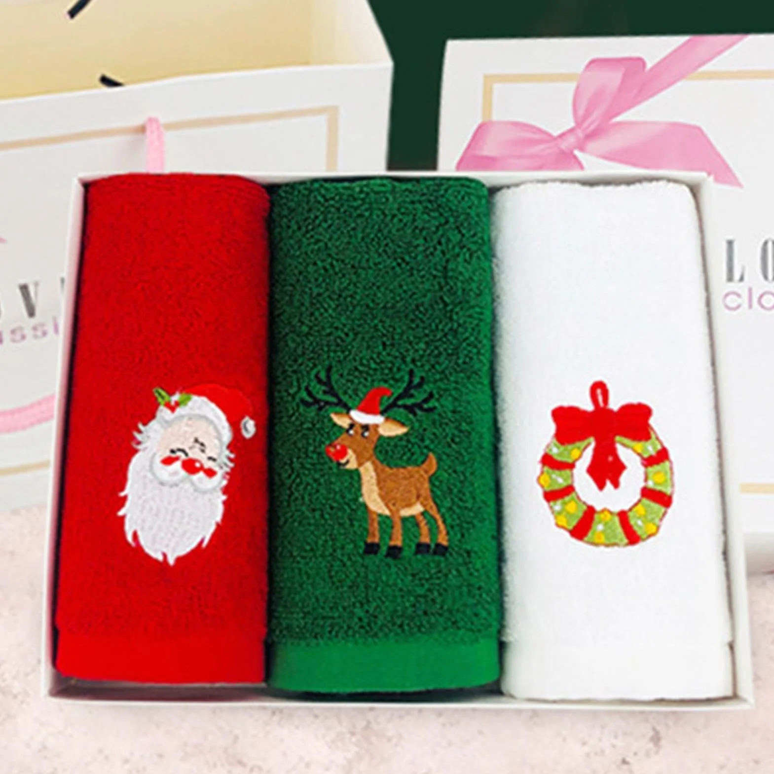 Toallas de mano Navidad algodón absorbente 32x45 cm set 3 piezas