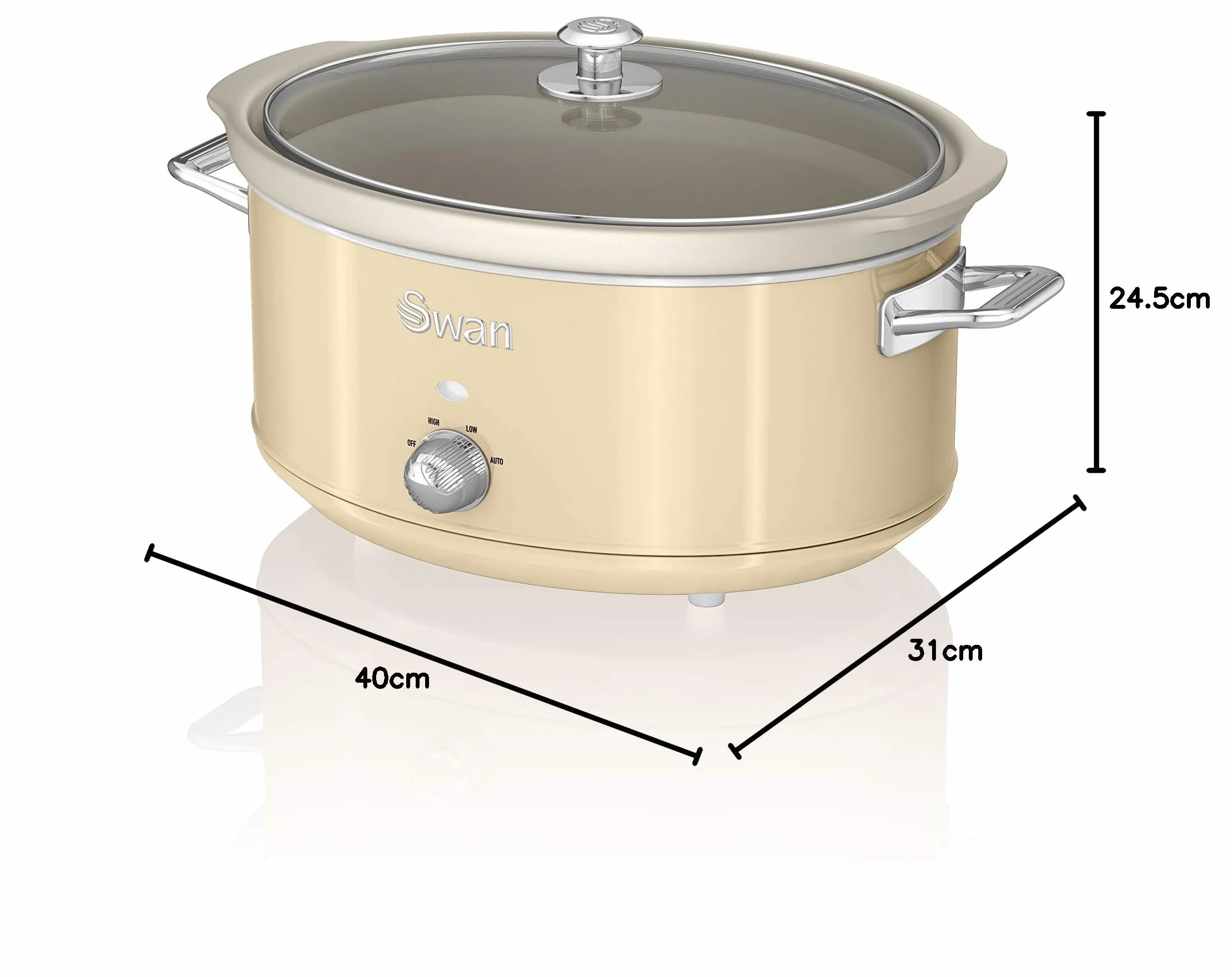 Swan Retro SF17031CN Slow Cooker 6,5L 320W Cerámica Antiadherente Libre PFOA y PTFE 3 Niveles Temperatura Tapa Vidrio Crema