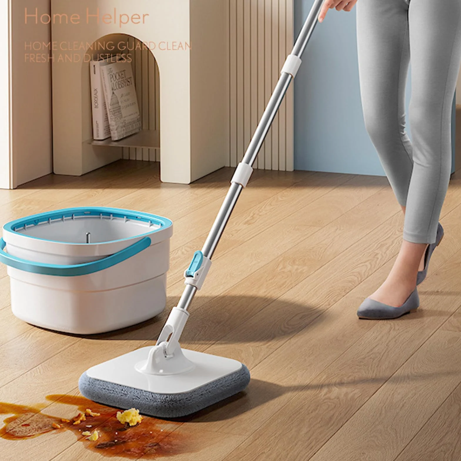Fregona Con Cubo Herramientas de Limpieza de Suelos con Separación de Aguas | Juego De Fregona Cubo Y Escurridor Para Dormitorio Sala De Estar Comedor Cocina Baño Estudio