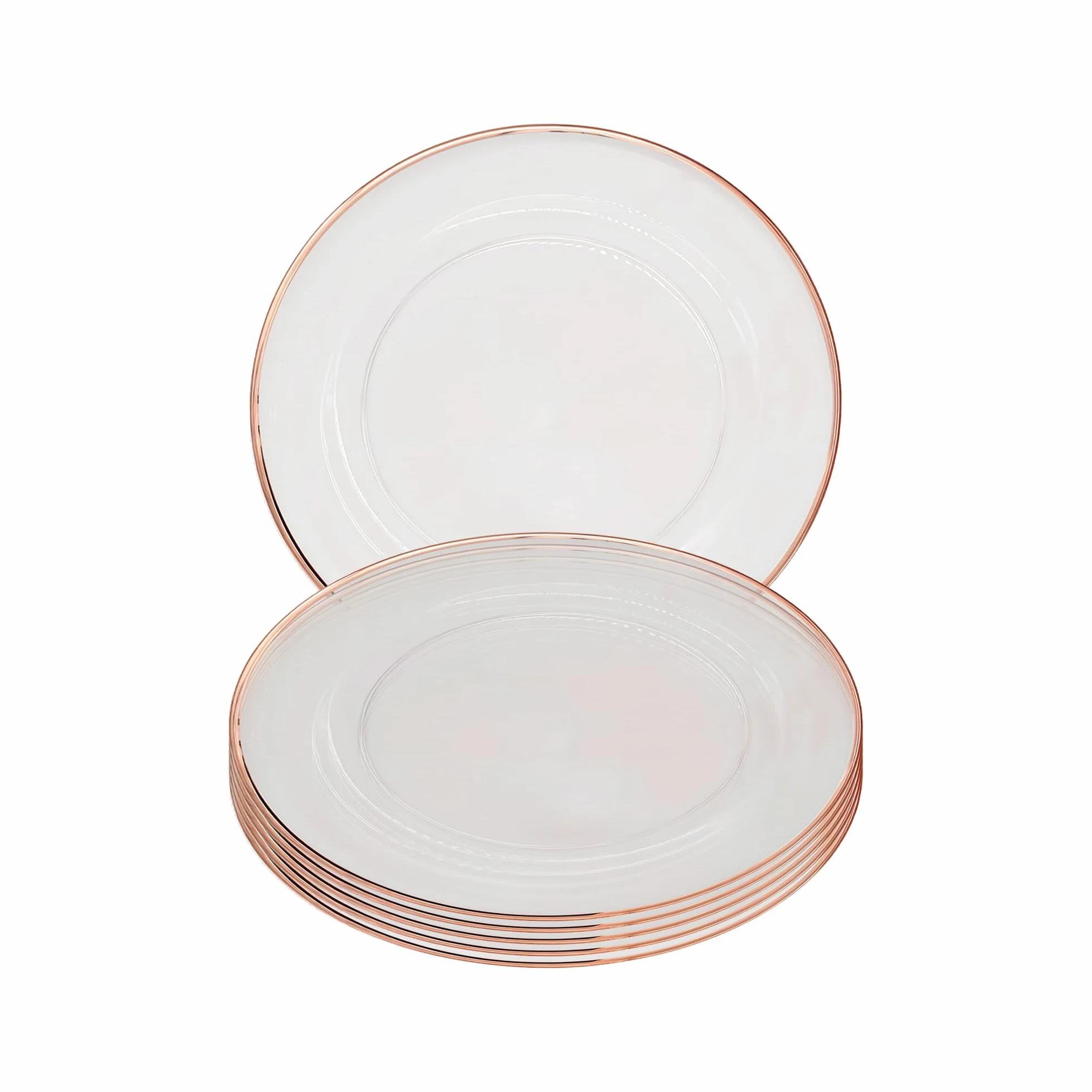 Plato de carga de cristal con borde de oro rosa de 33 cm, impresionante decoración de mesa de comedor para bodas, aniversarios, cumpleaños y eventos, elegante vajilla de fiesta para catering, comedor