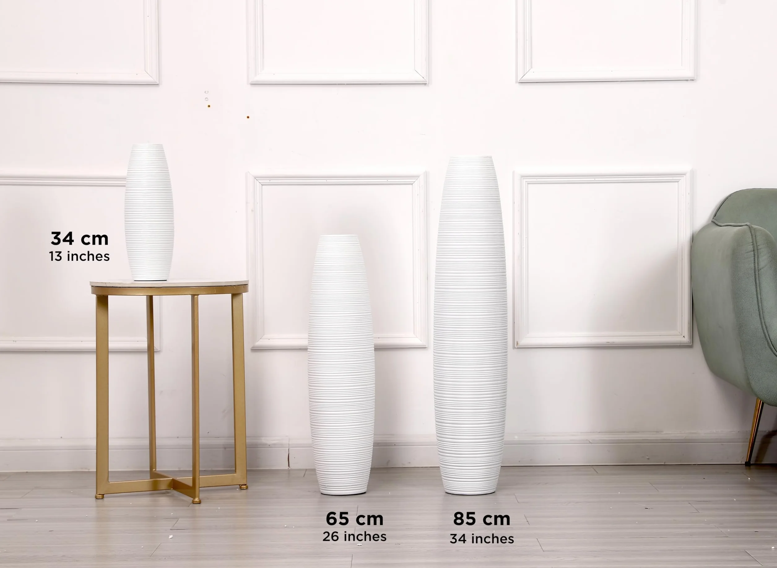 Leewadee Jarrones Decorativos Grandes - Floreros Altos Modernos para Flores O Pampas, 65 cm, Blanco, Resina