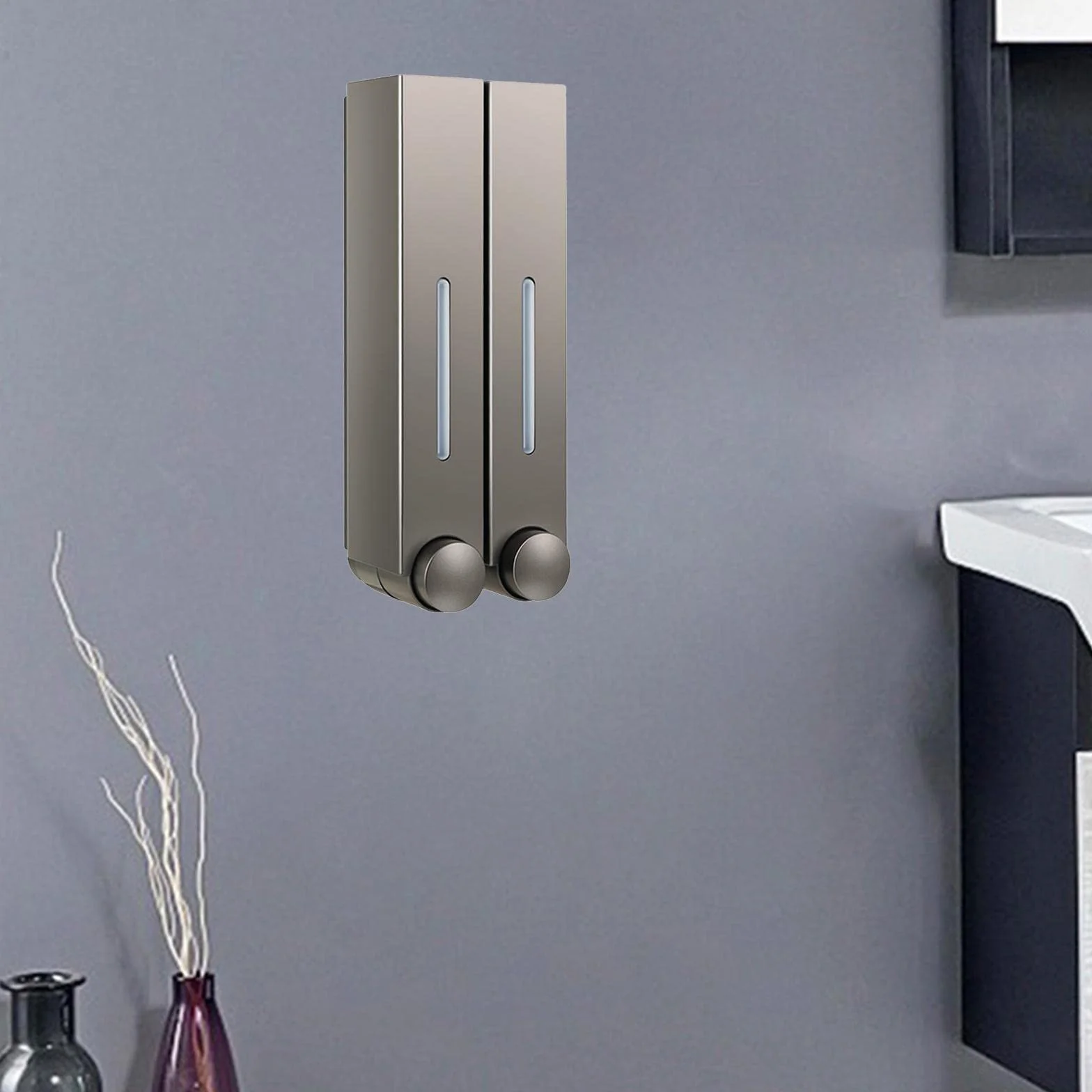 2 Piezas Dispensador de Jabón Líquido de Pared con Cámara de Loción y Bomba Recargable en Plástico Instalación Permanente Adecuado para Baño Hogar