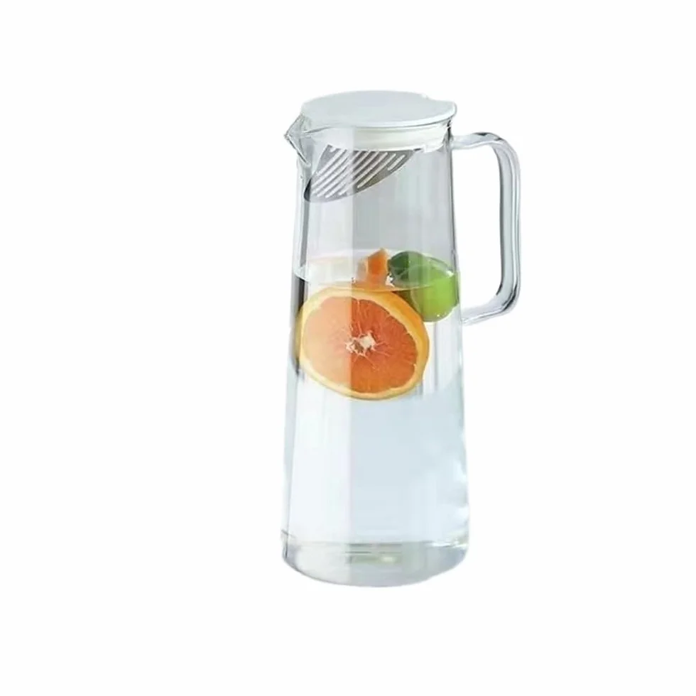Jarra Jarra de agua vidrio 1,35 l/1,8 l con tapa y asa | Jarra de agua Jarra de café Vajilla for bebidas(Transparent,Pequeño)